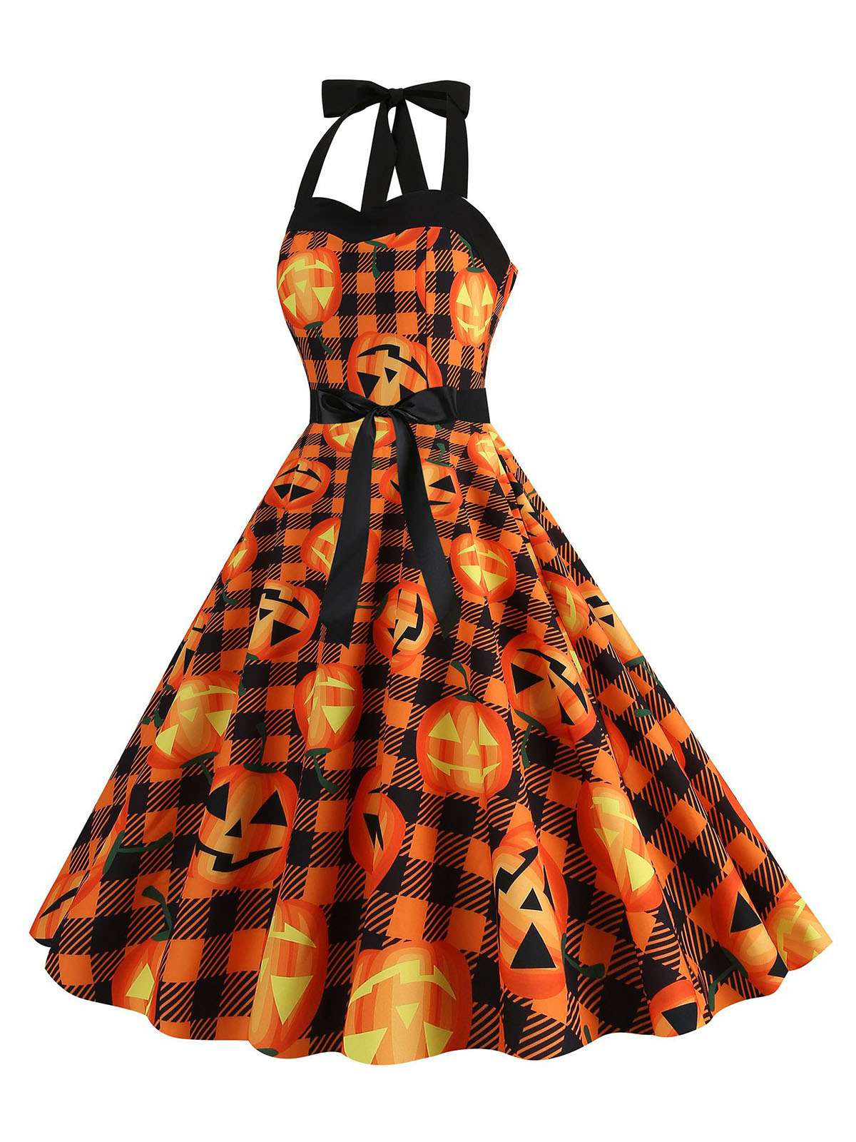 1950s Halloween Pumpkin Face Halter Dress - Image 8