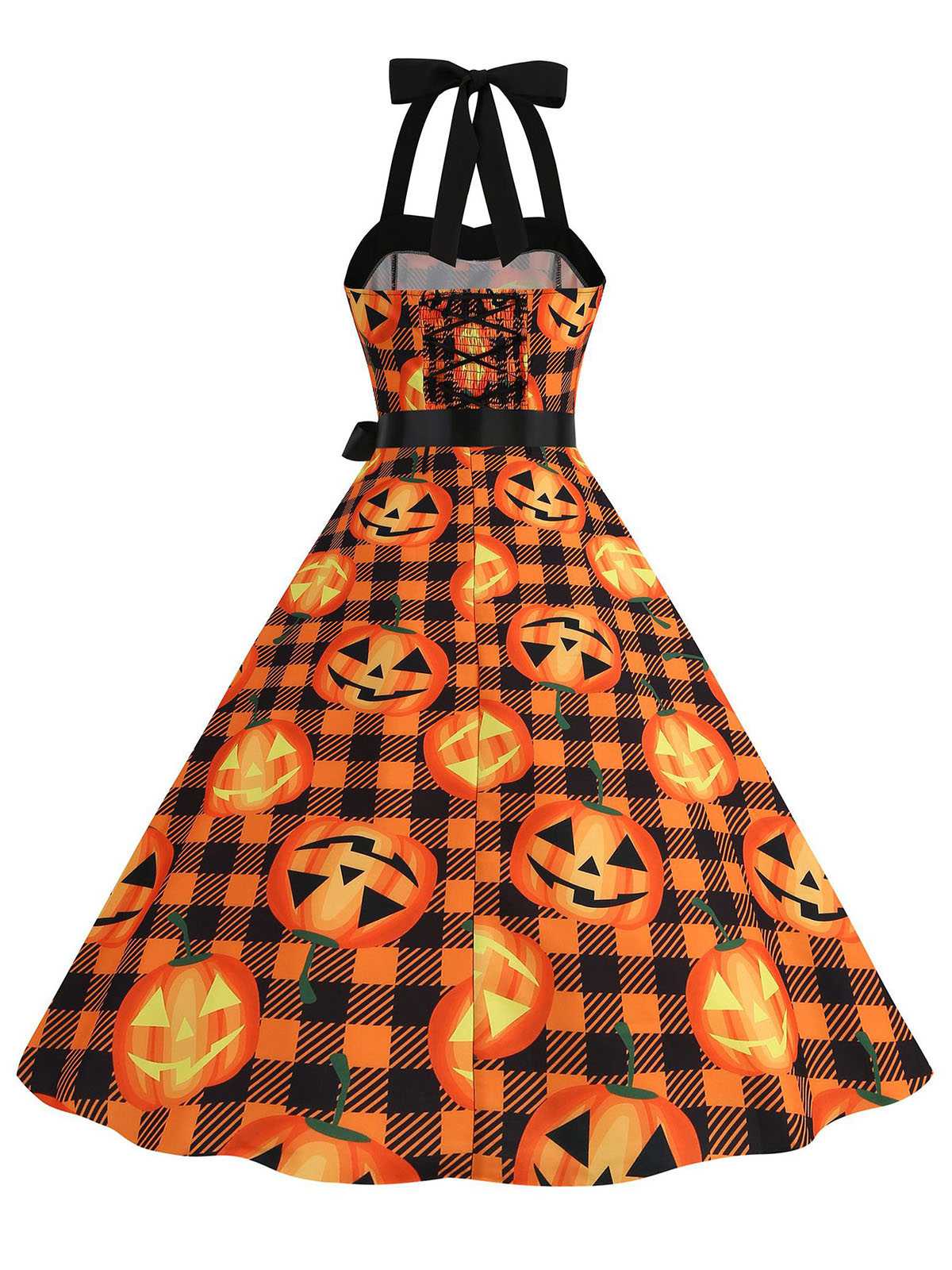 1950s Halloween Pumpkin Face Halter Dress - Image 9