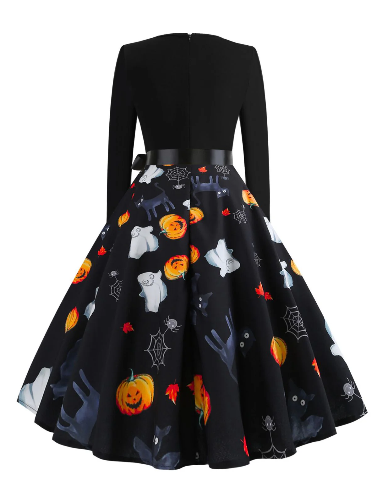 1950s Halloween Pumpkin Spiderweb Petal Neck Dress - Image 4