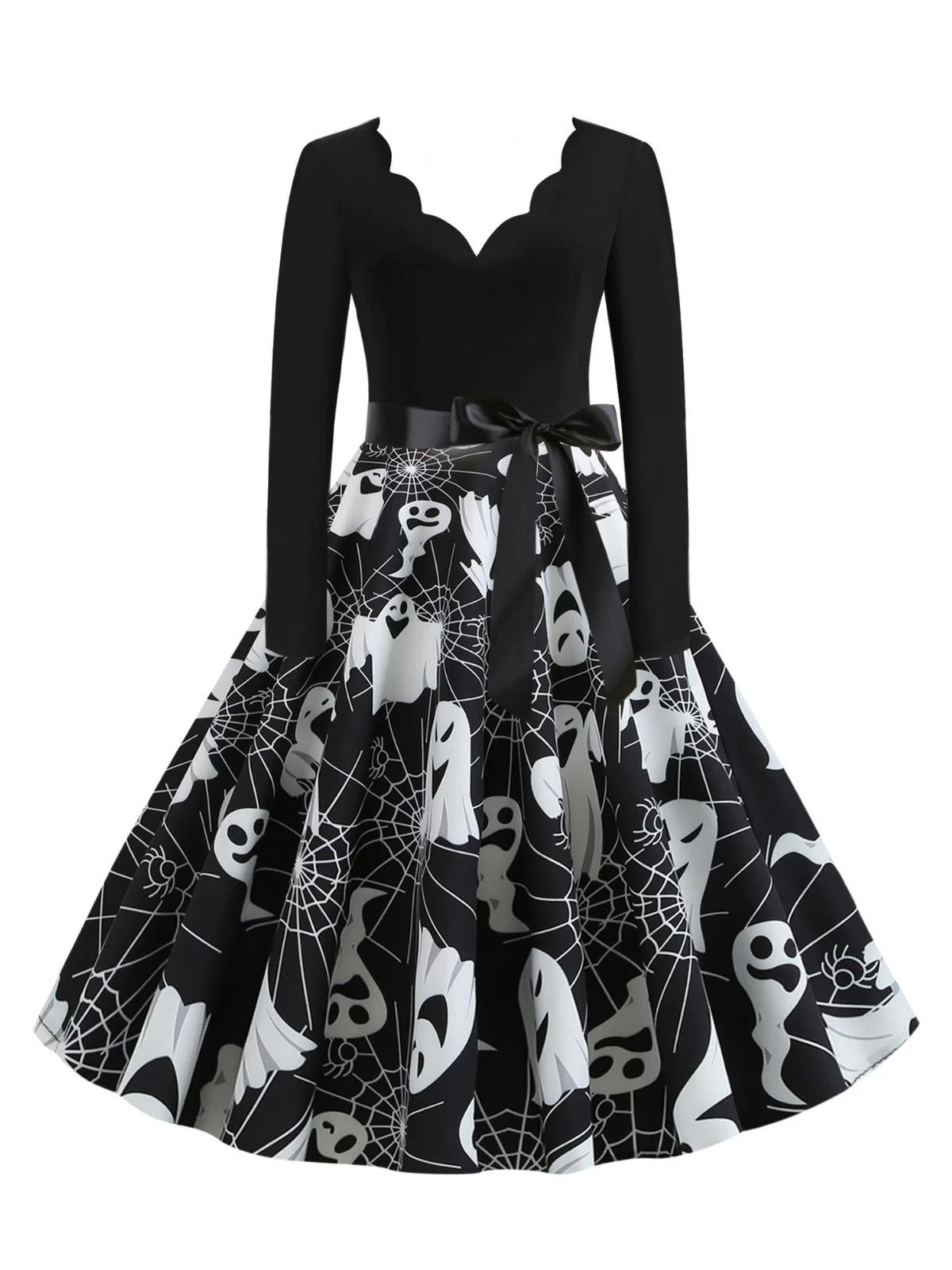 1950s Halloween Pumpkin Spiderweb Petal Neck Dress - Image 6