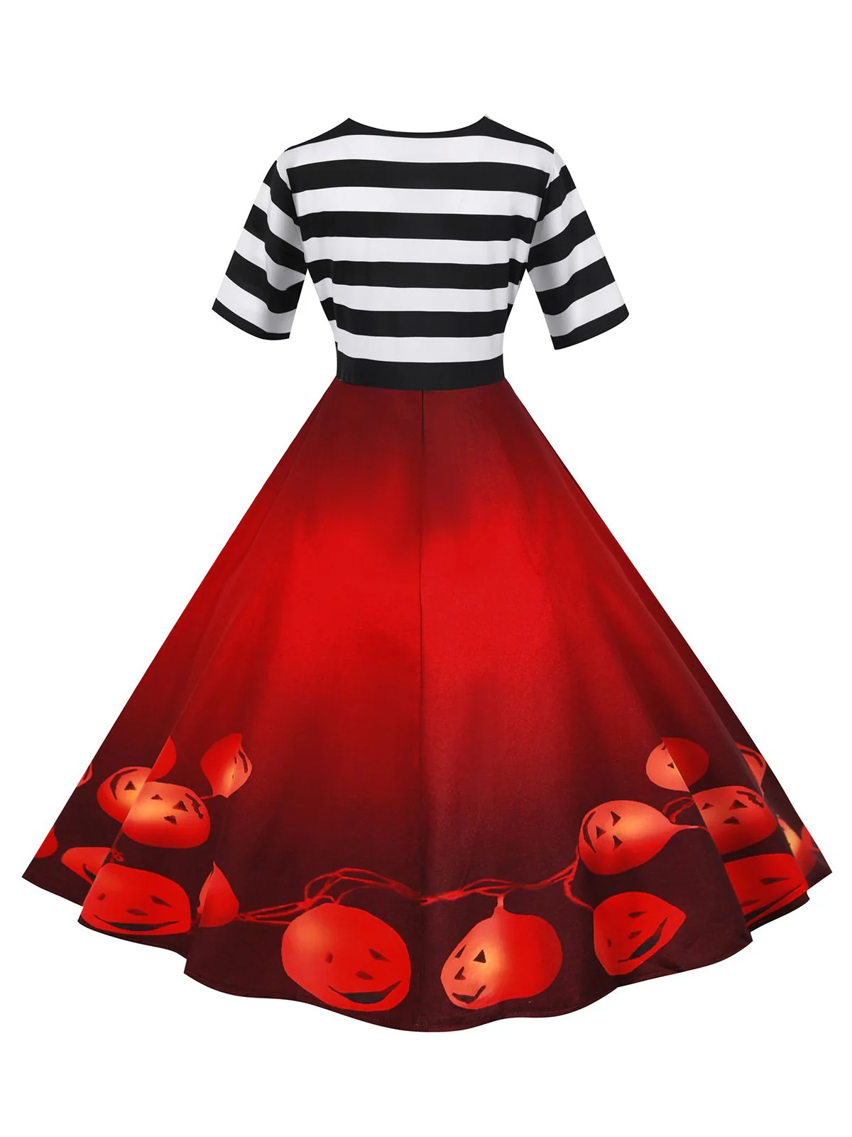 1950s Halloween Pumpkin Striped Patchwork Dress - Image 3