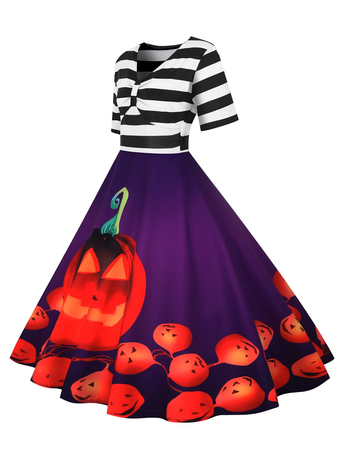 1950s Halloween Pumpkin Striped Patchwork Dress - Image 5