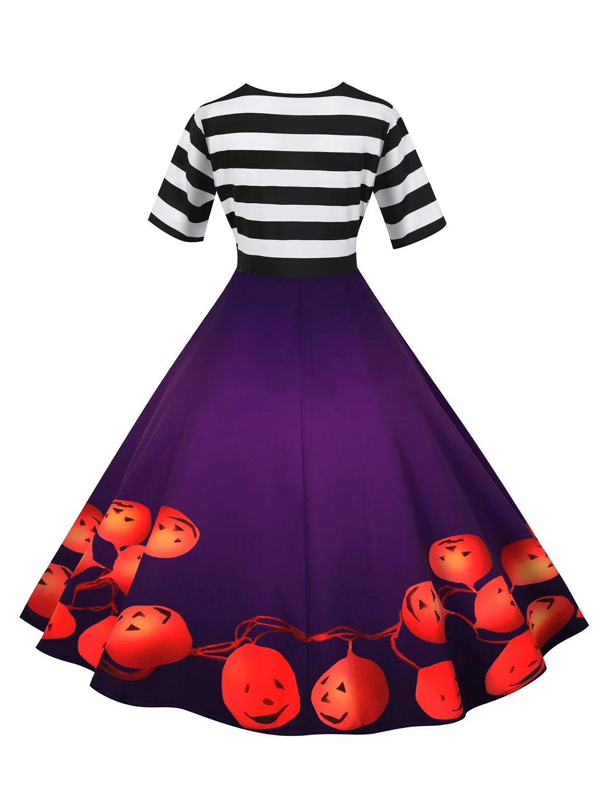 1950s Halloween Pumpkin Striped Patchwork Dress - Image 6