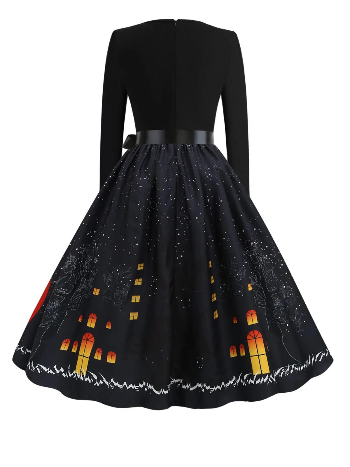 1950s Halloween Pumpkin V-Neck Hepburn Dress - Image 3