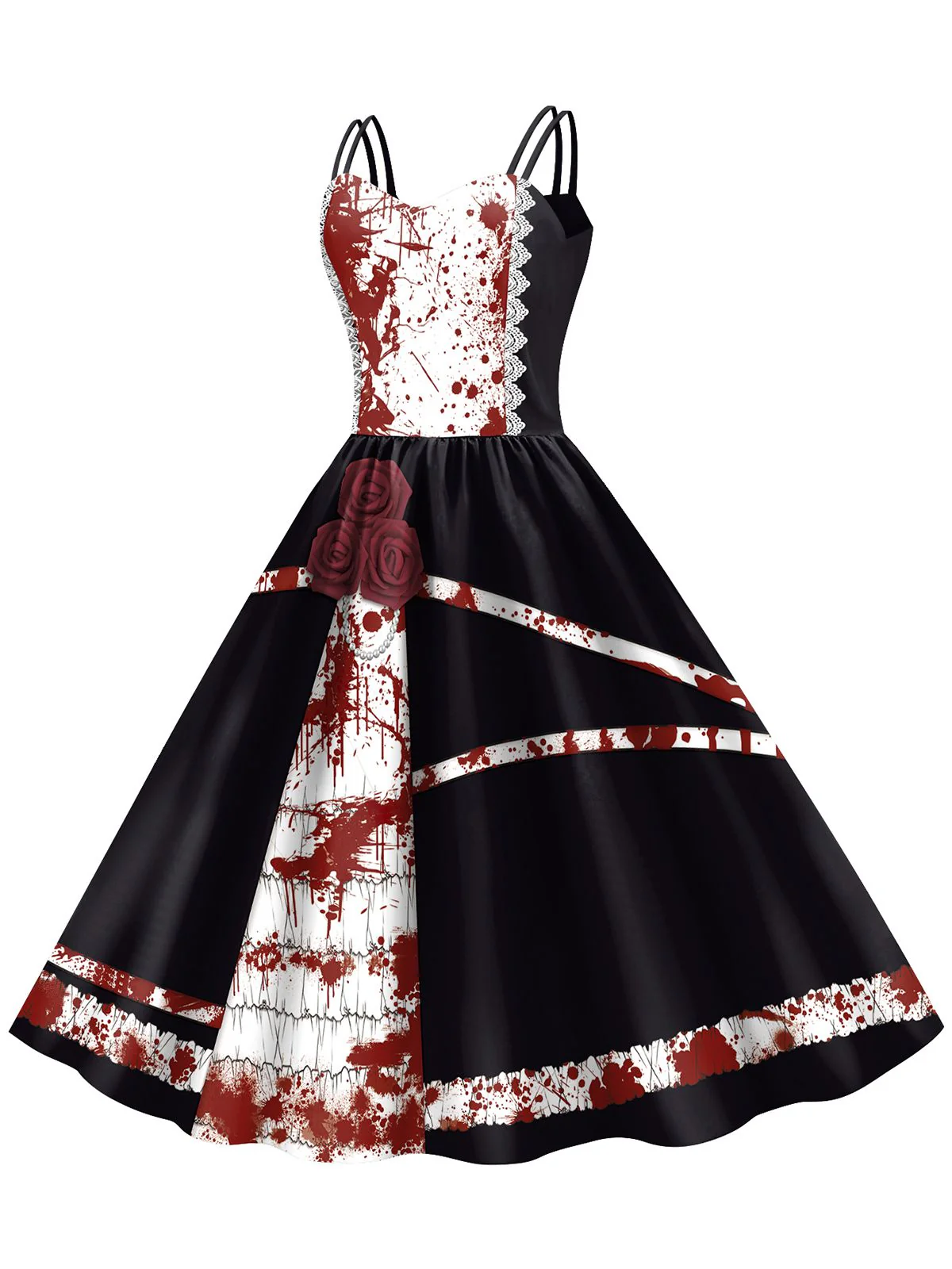 1950s Halloween Roses Blood Double Straps Dress - Image 2
