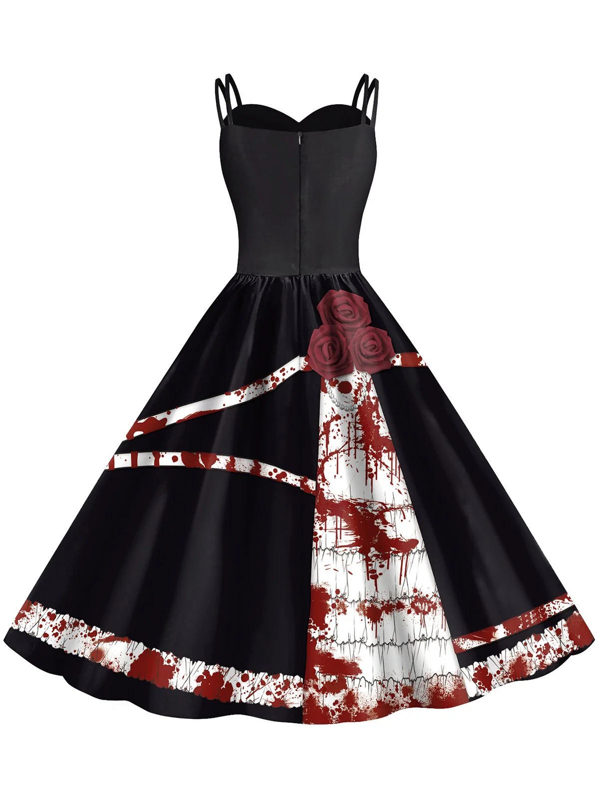 1950s Halloween Roses Blood Double Straps Dress - Image 3