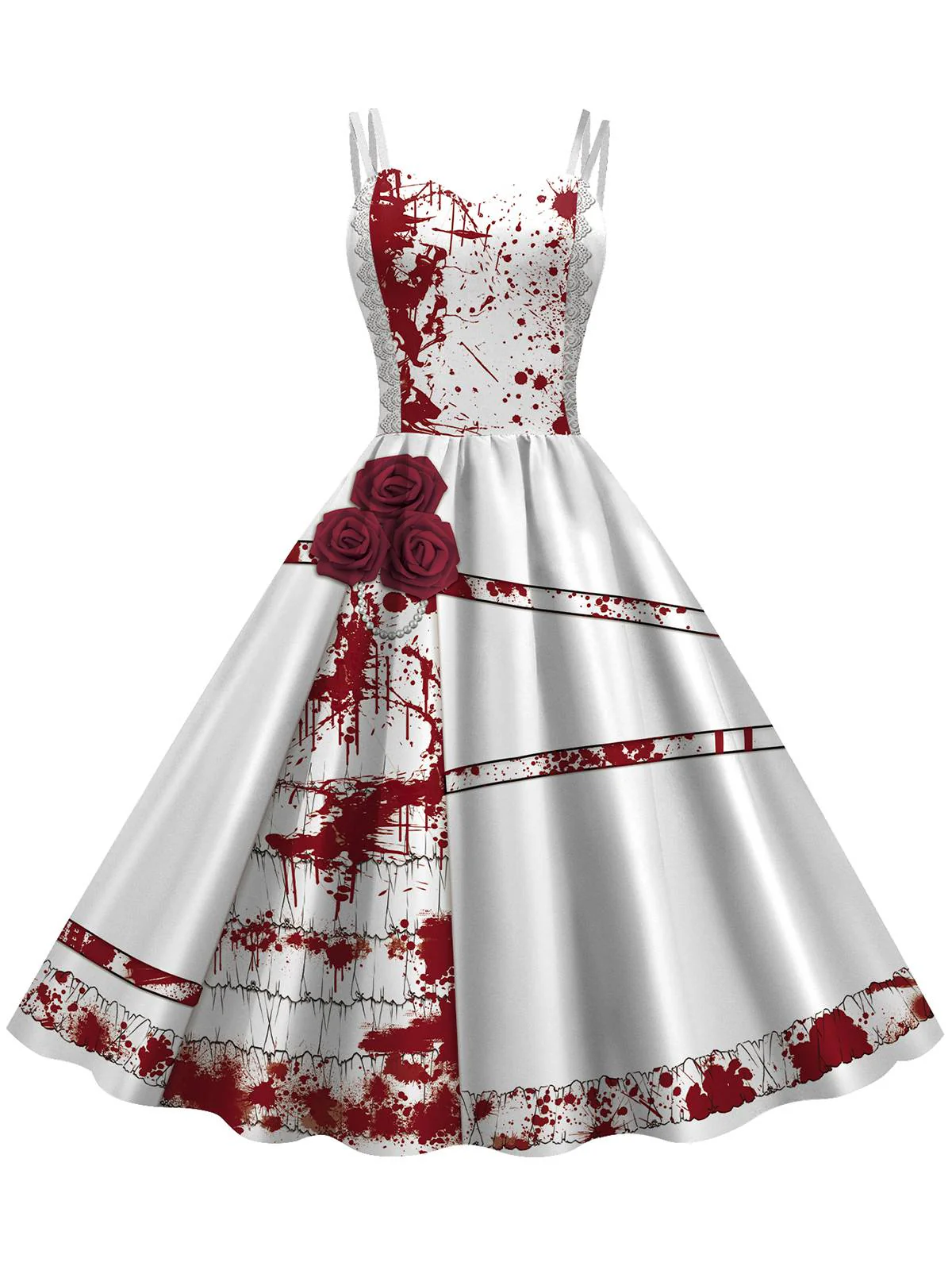1950s Halloween Roses Blood Double Straps Dress - Image 4