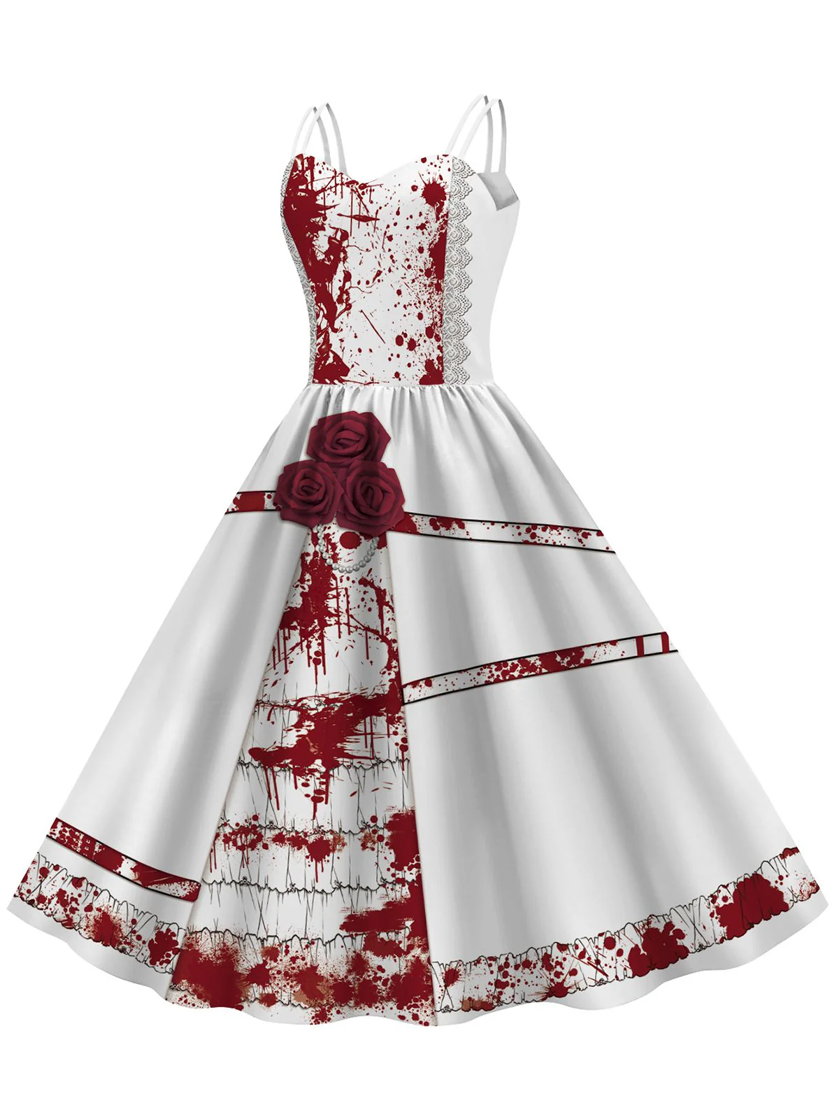 1950s Halloween Roses Blood Double Straps Dress - Image 5