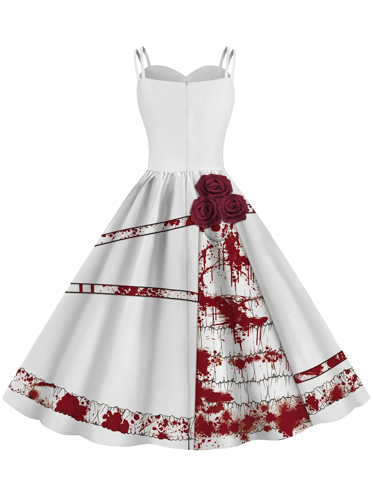 1950s Halloween Roses Blood Double Straps Dress - Image 6