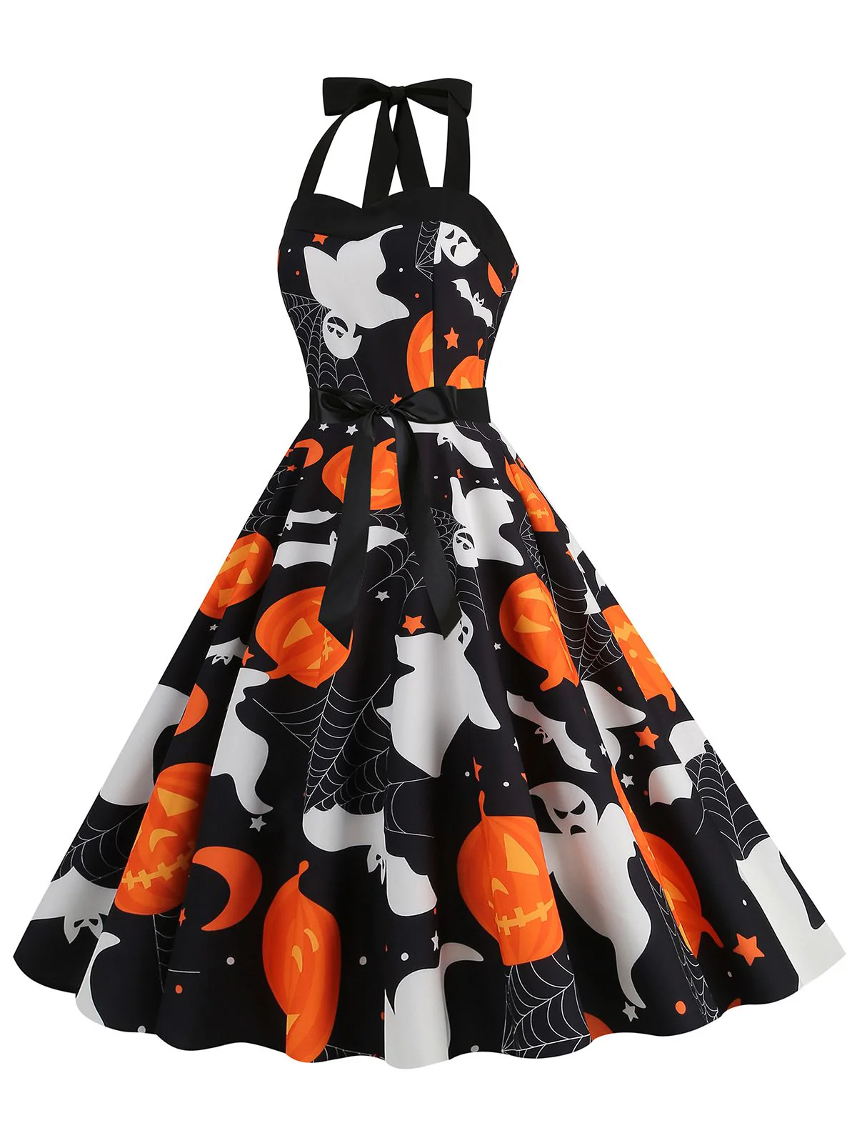 1950s Halloween Skull Halter Lace-Up Dress - Image 11