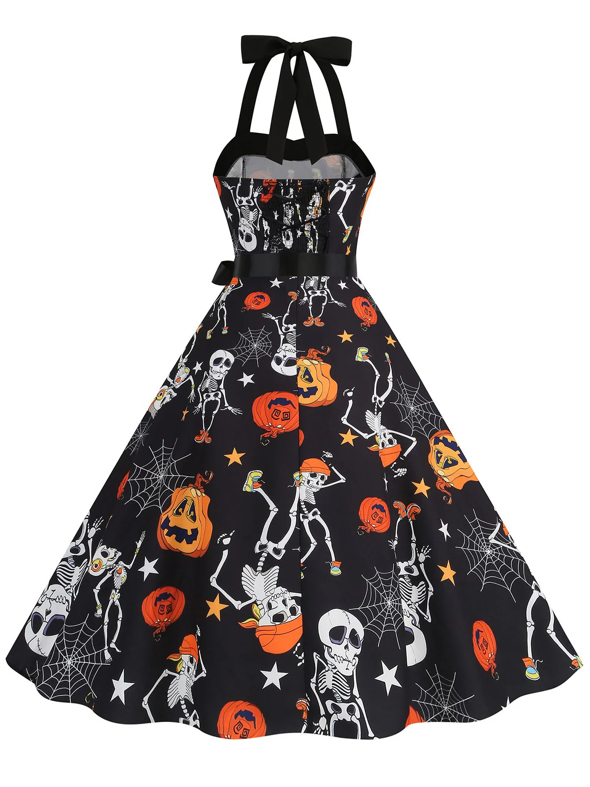 1950s Halloween Skull Halter Lace-Up Dress - Image 3