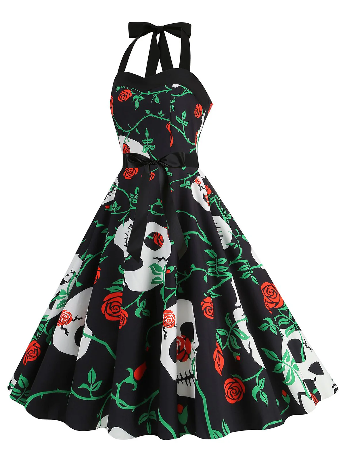 1950s Halloween Skull Halter Lace-Up Dress - Image 7