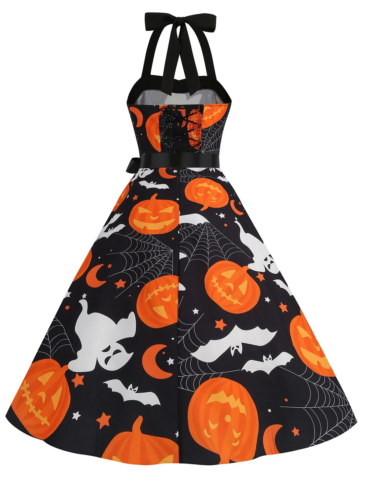 1950s Halloween Skull Halter Lace-Up Dress - Image 9