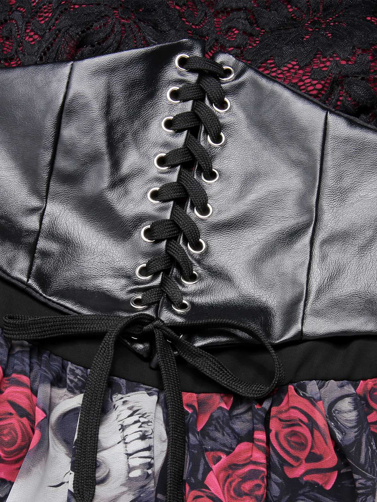 1950s Halloween Skull Rose Lace Mesh Dress - Image 7