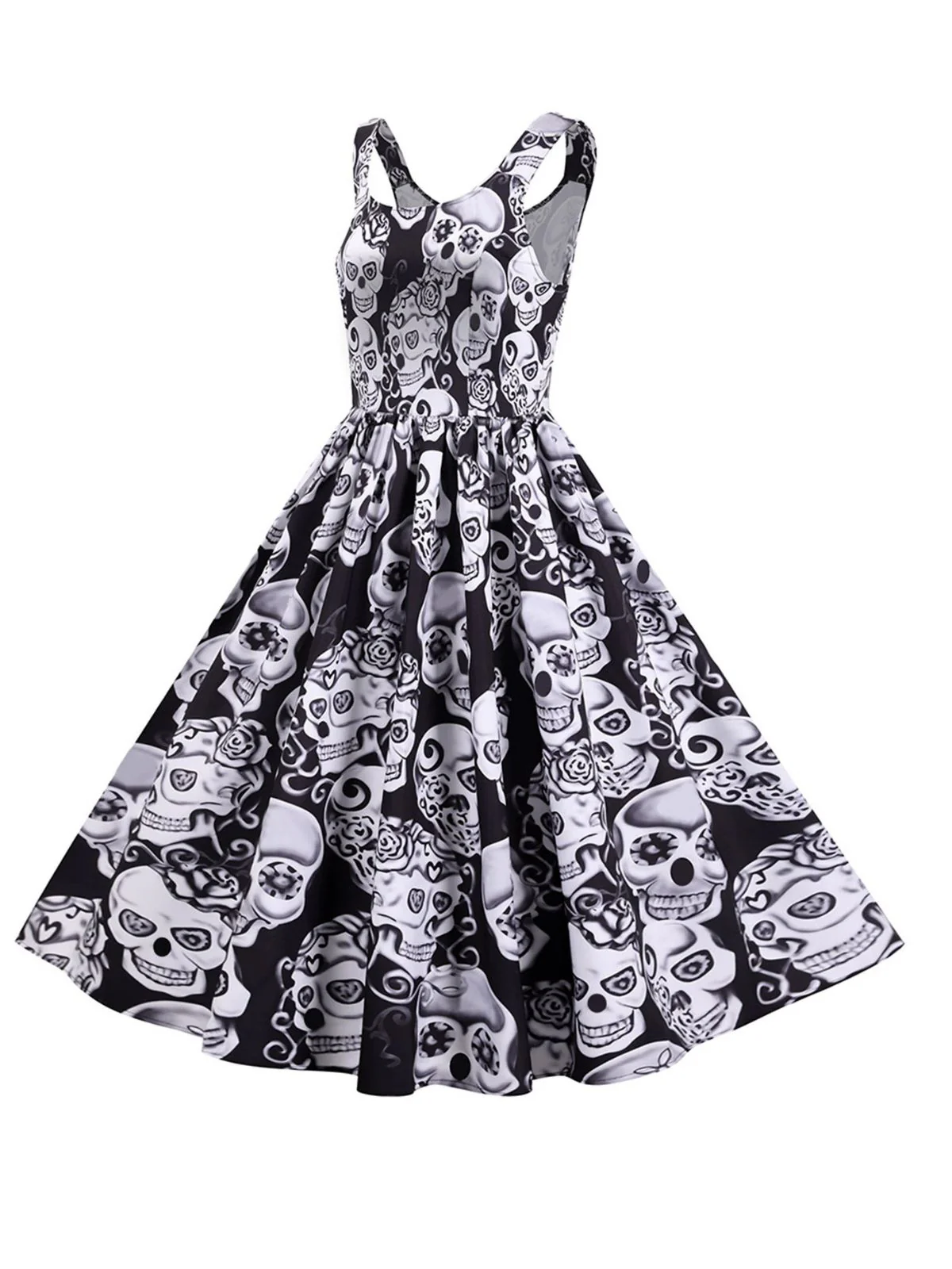 1950s Halloween Skull Sleeveless Swing Dress - Image 2