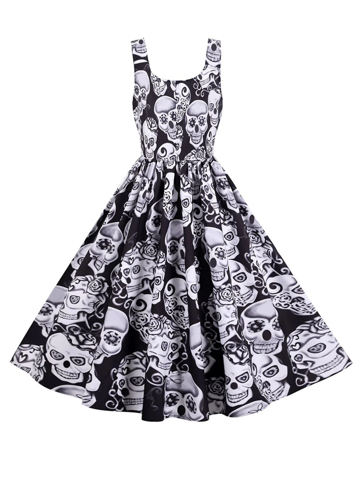 1950s Halloween Skull Sleeveless Swing Dress - Image 3