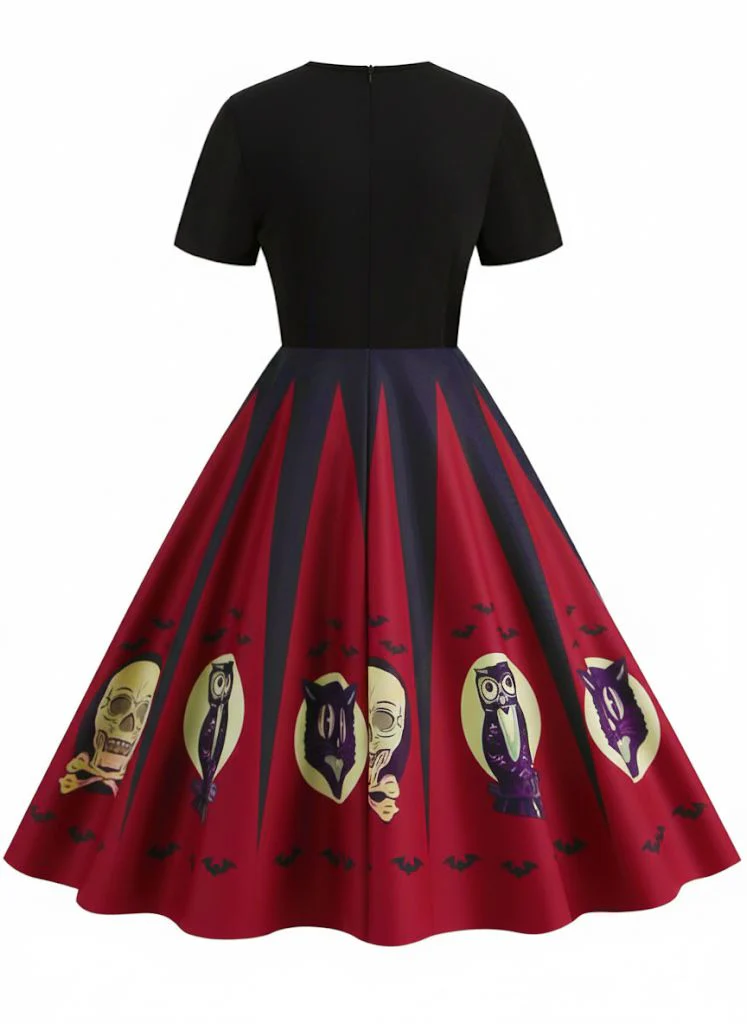 1950s Halloween Spider Web Print Patchwork Dress - Image 6