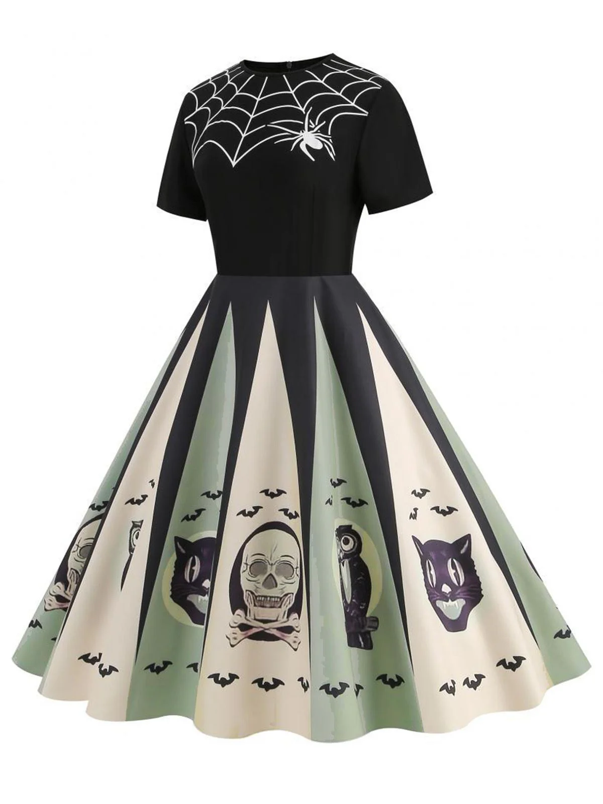1950s Halloween Spider Web Print Patchwork Dress - Image 2