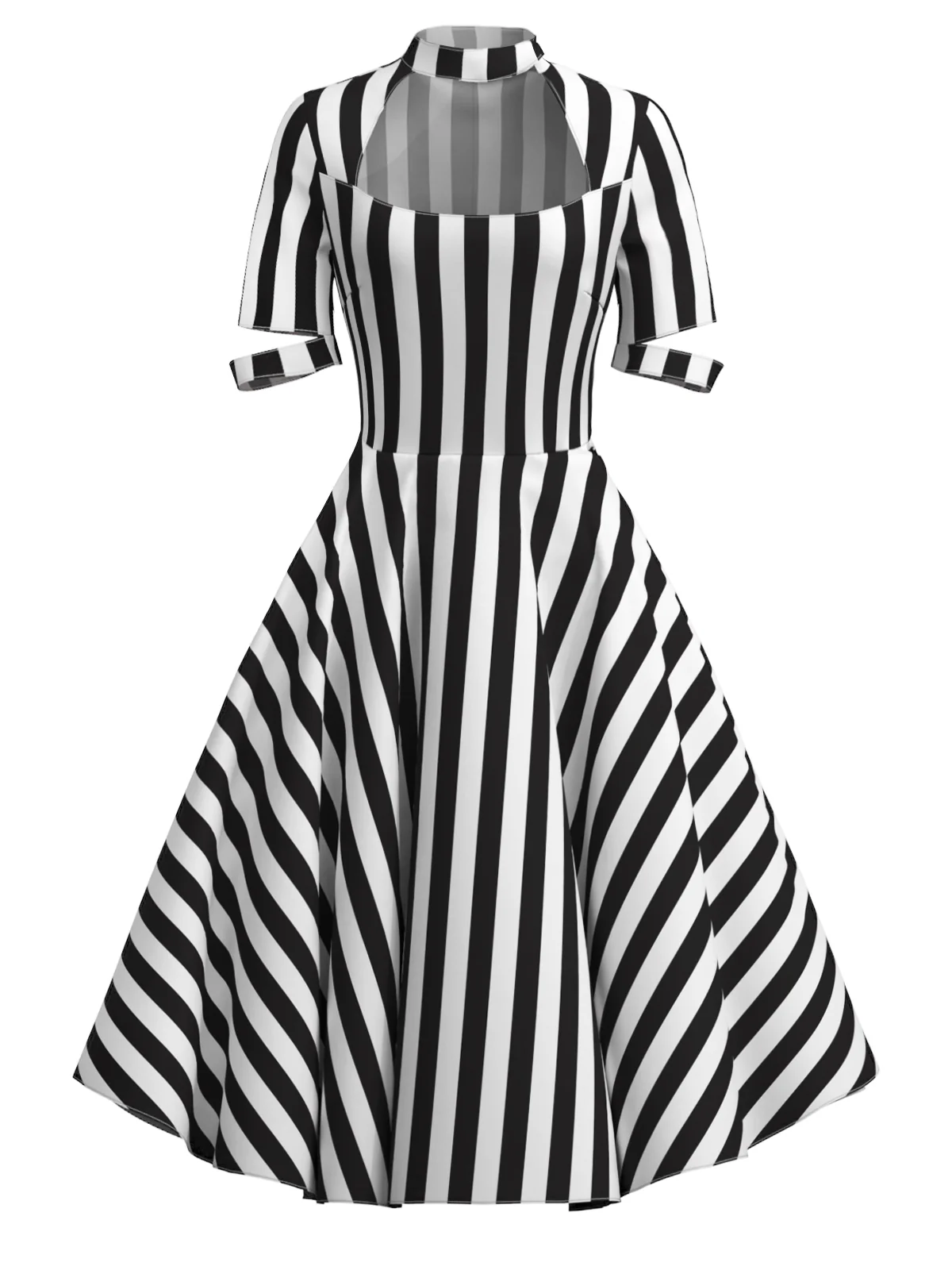 1950s Halloween Striped Hollow Collar Dress - Image 4