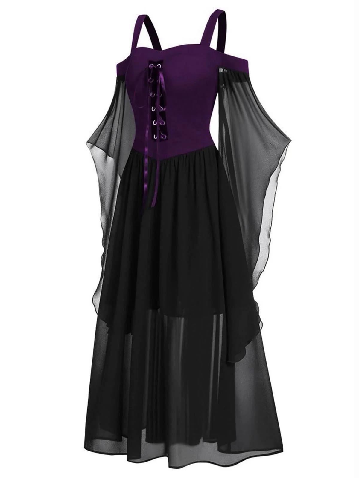 1950s Halloween Witch Transparent Sleeves Strap Dress - Image 10