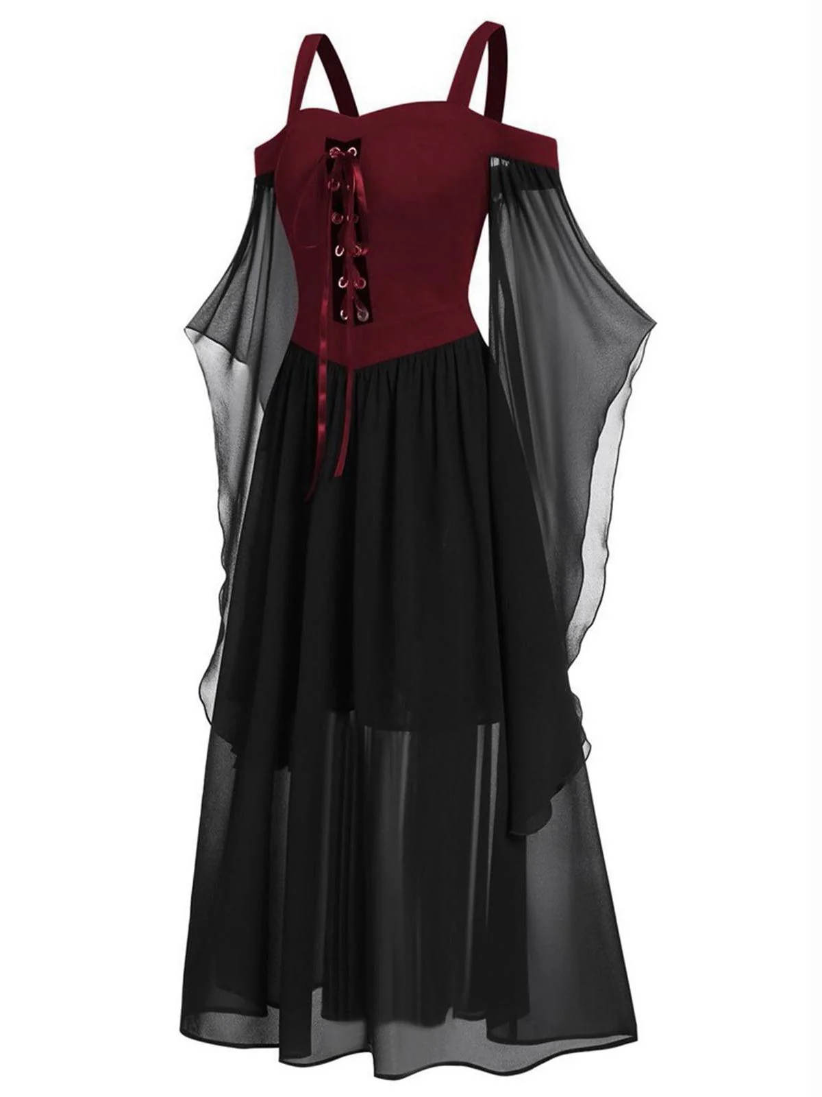 1950s Halloween Witch Transparent Sleeves Strap Dress - Image 2