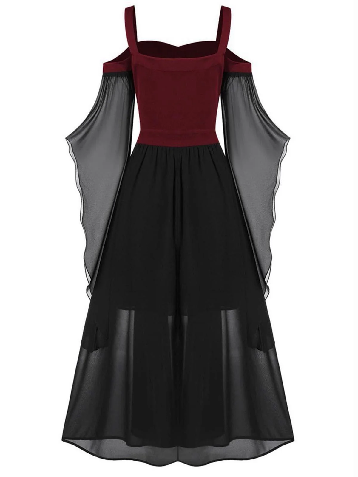 1950s Halloween Witch Transparent Sleeves Strap Dress - Image 3