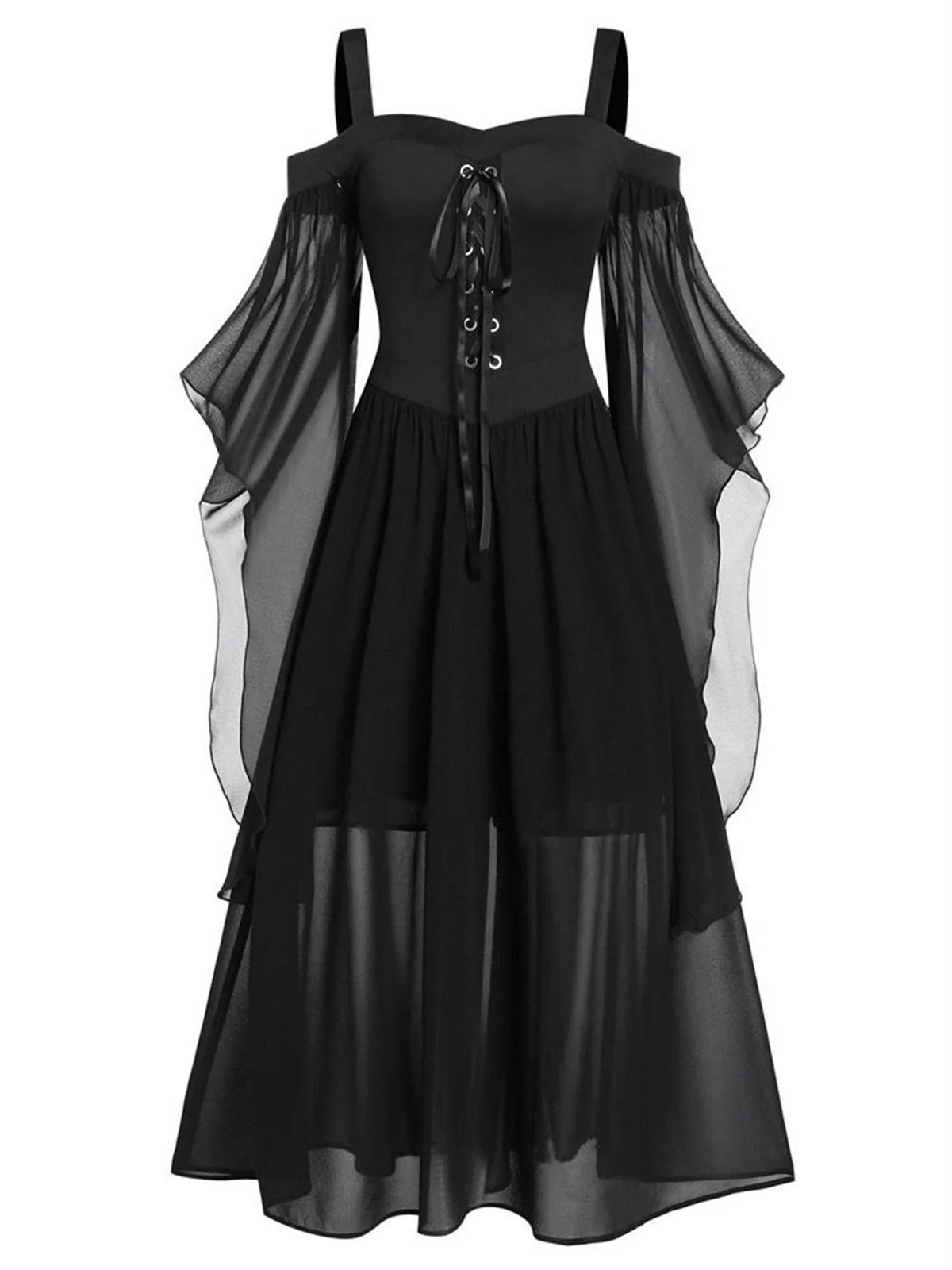 1950s Halloween Witch Transparent Sleeves Strap Dress - Image 4