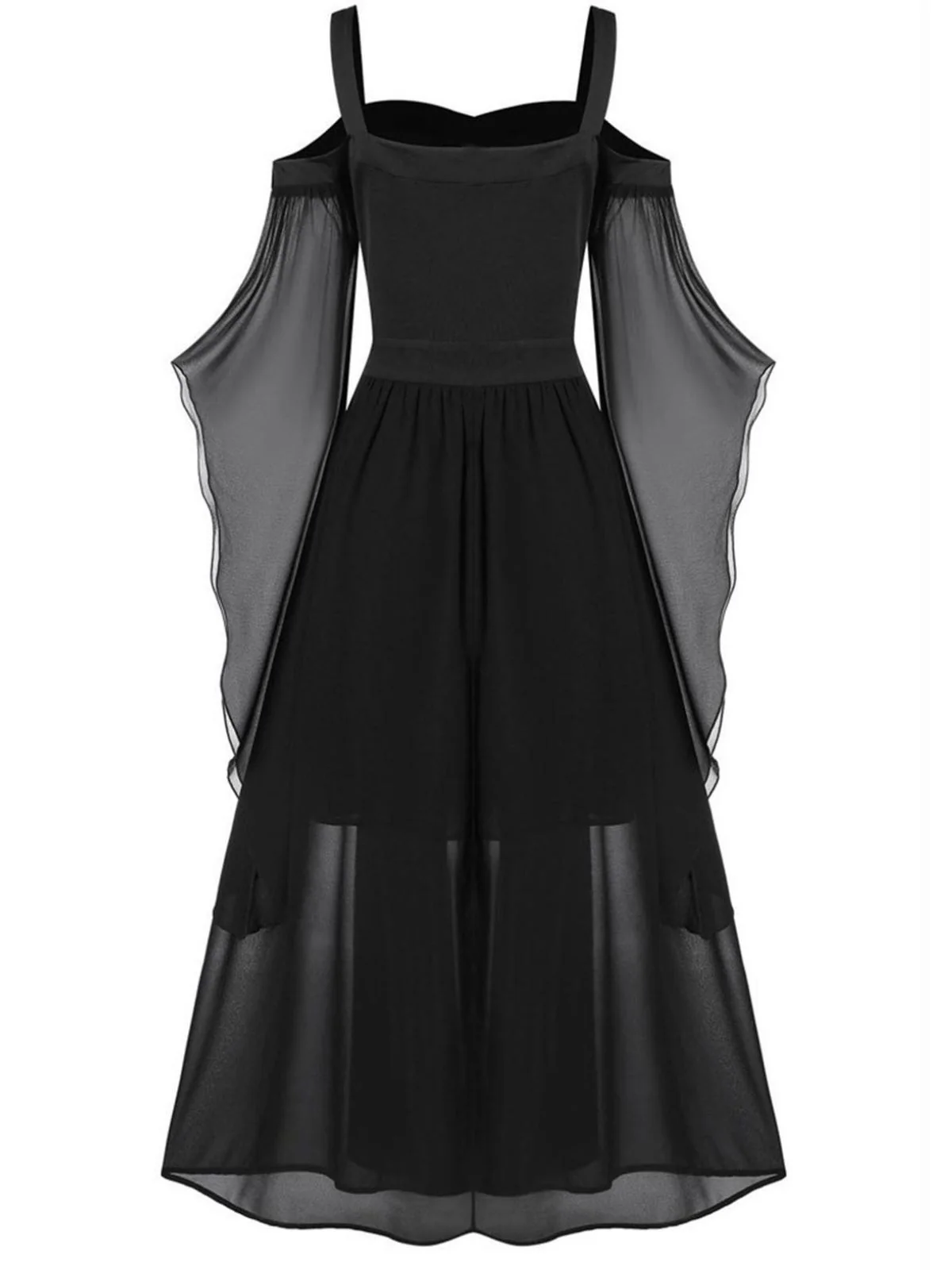 1950s Halloween Witch Transparent Sleeves Strap Dress - Image 5