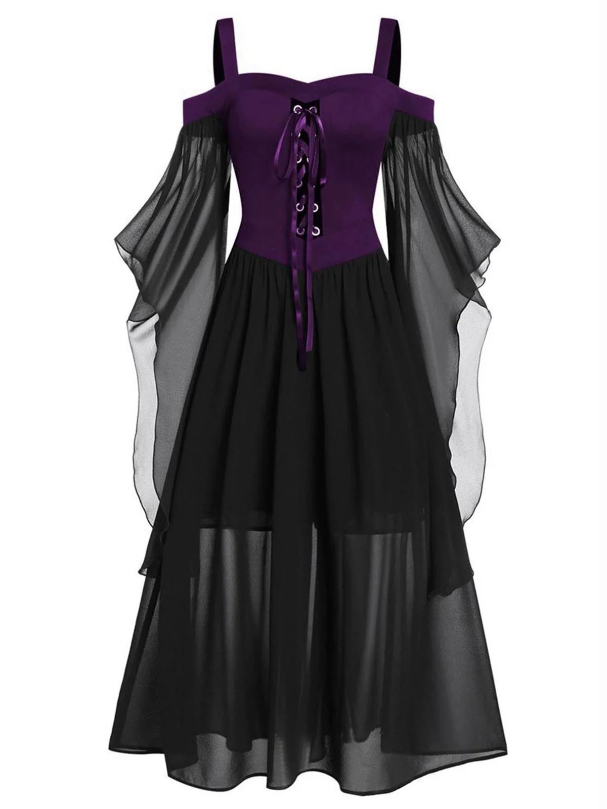 1950s Halloween Witch Transparent Sleeves Strap Dress - Image 8