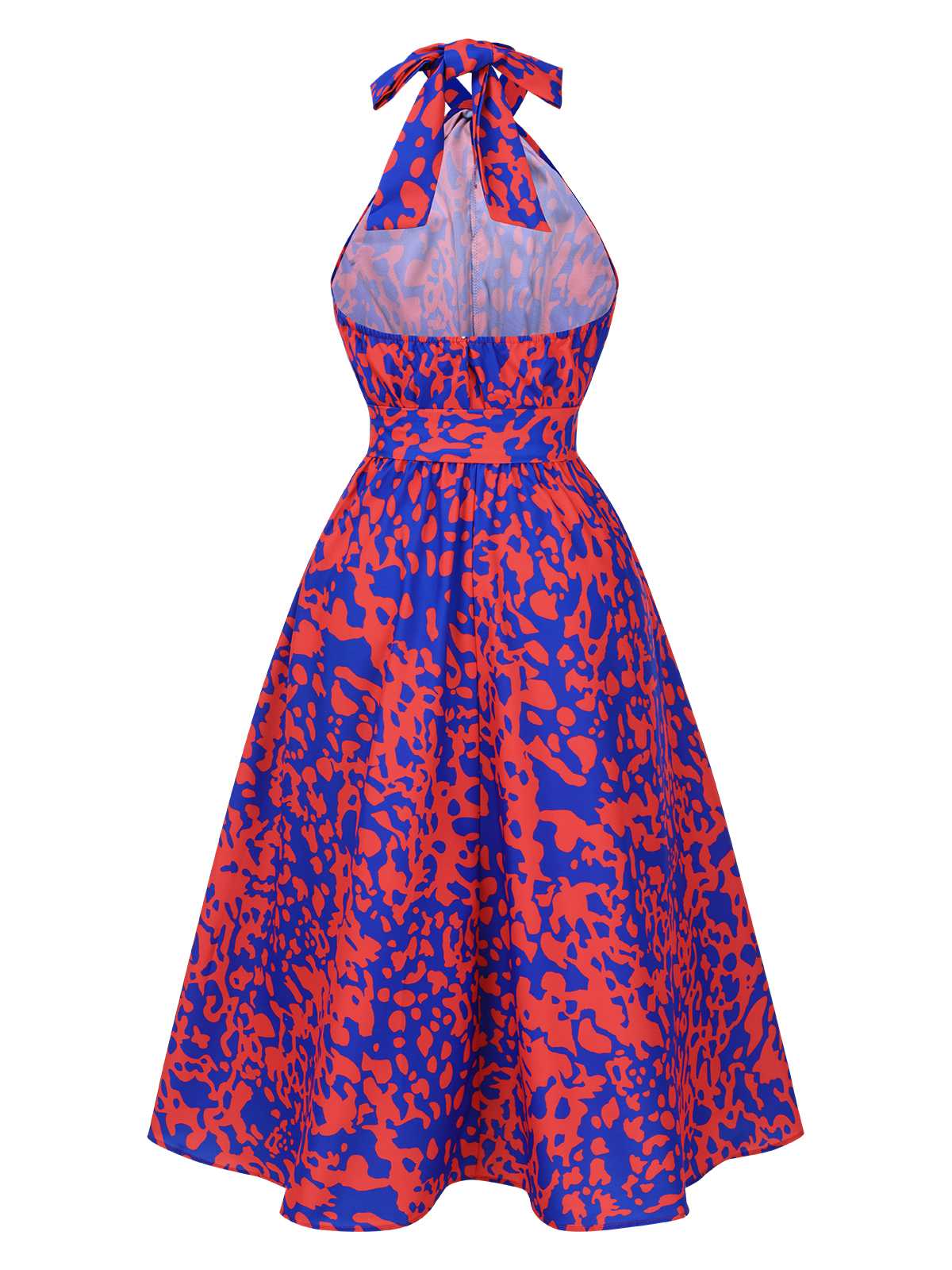 1950s Halter Abstract Print Backless Swing Dress - Image 2