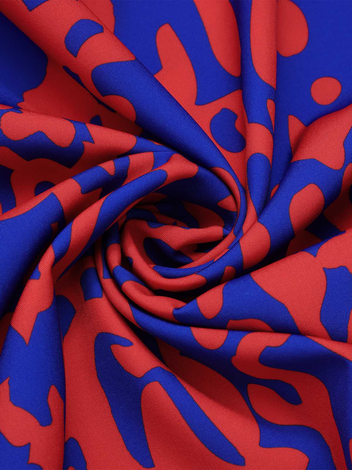 1950s Halter Abstract Print Backless Swing Dress - Image 3
