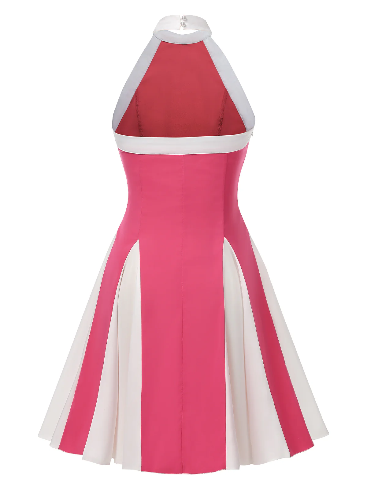 1950s Halter Colorblock 3D Floral Backless Dress - Image 2