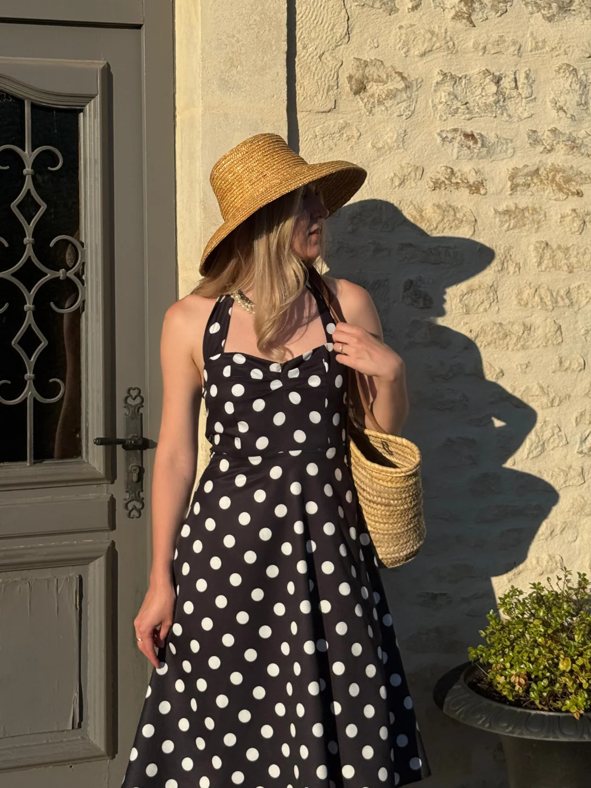 1950s Halter Contrast Polka Dots Belted Dress - Image 3