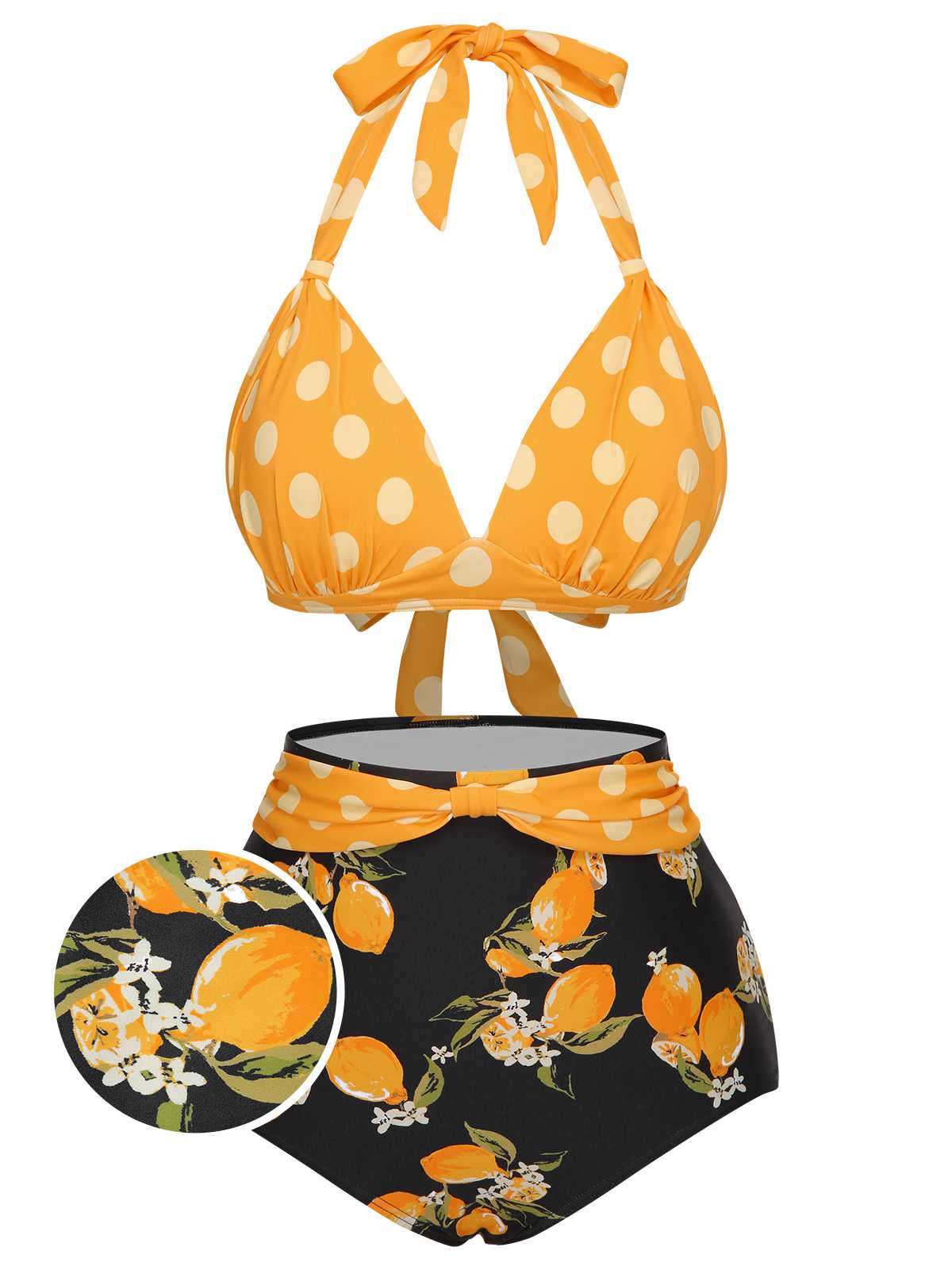 1950s Halter Contrast Polka Dots Swimsuit - Image 15