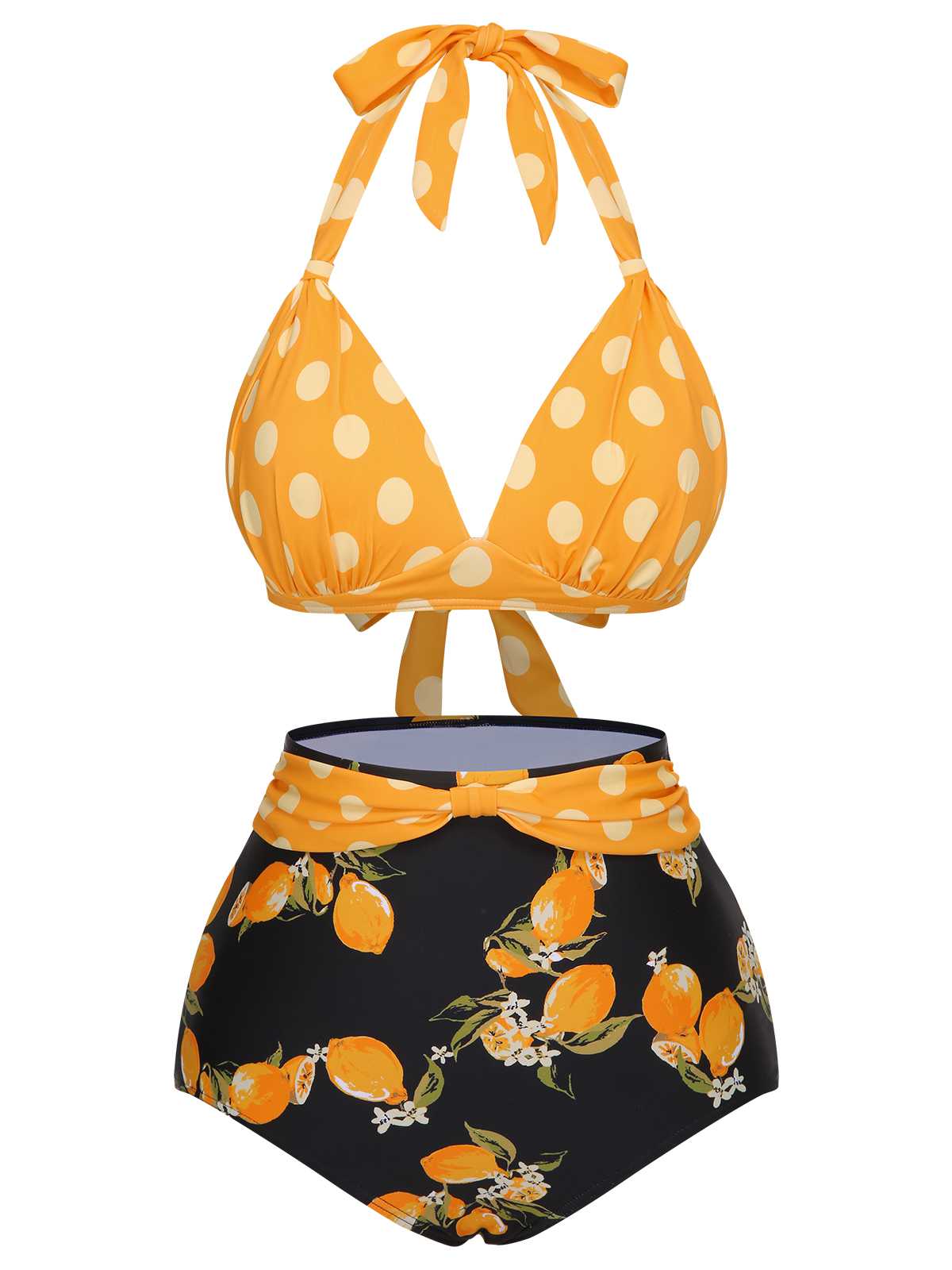 1950s Halter Contrast Polka Dots Swimsuit - Image 16