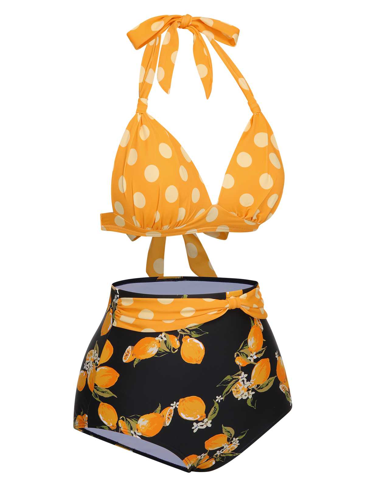1950s Halter Contrast Polka Dots Swimsuit - Image 17