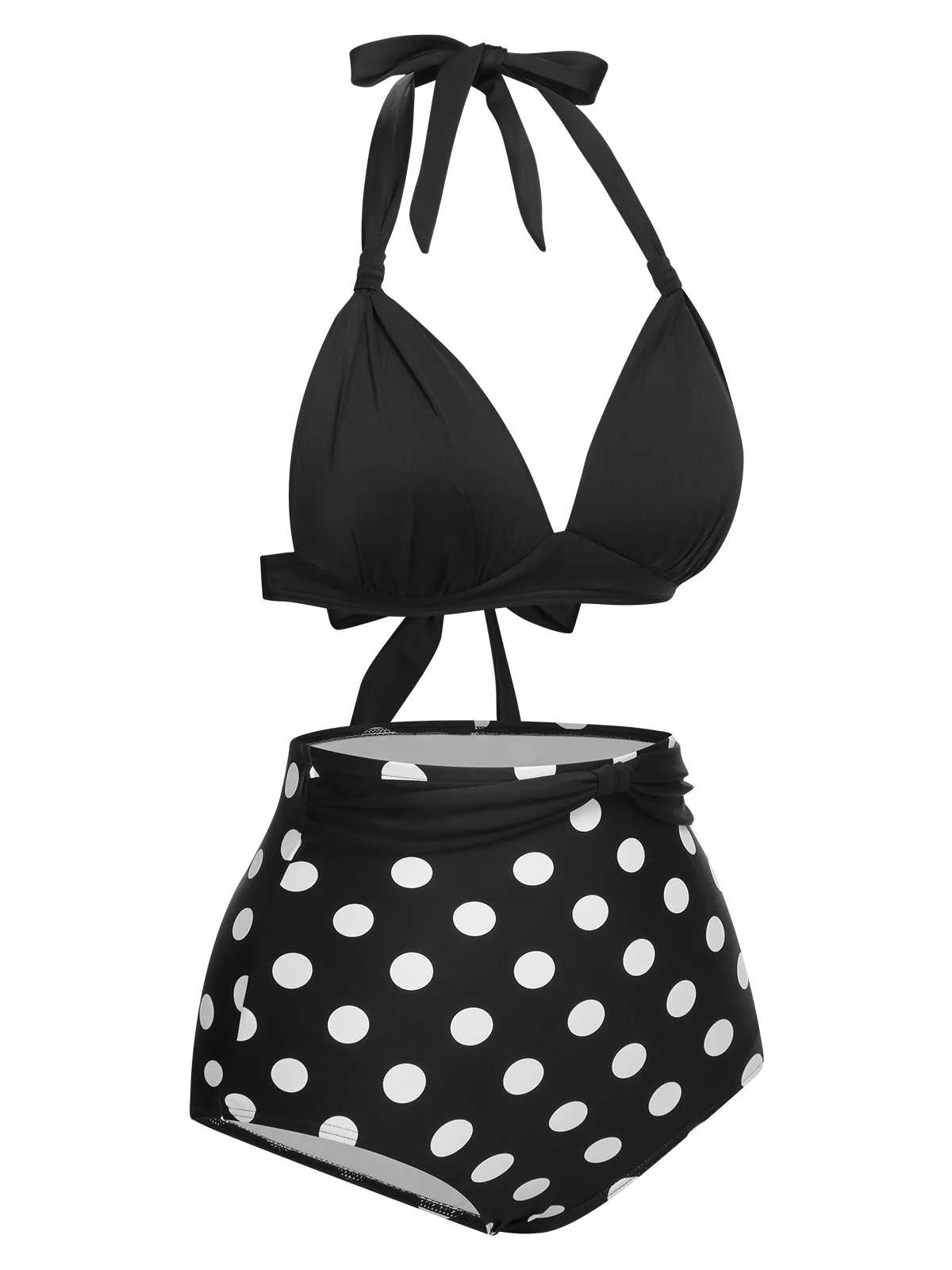1950s Halter Contrast Polka Dots Swimsuit - Image 3