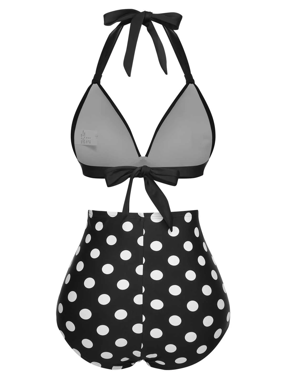 1950s Halter Contrast Polka Dots Swimsuit - Image 4