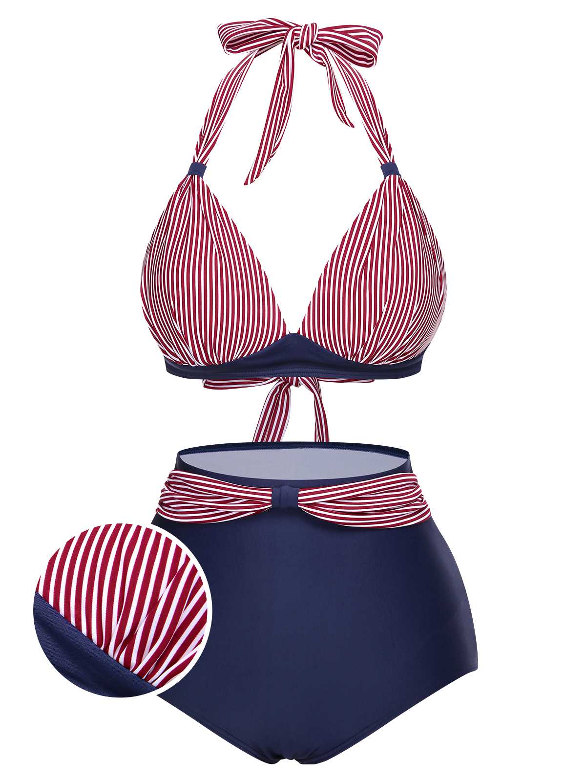 1950s Halter Contrast Polka Dots Swimsuit - Image 8