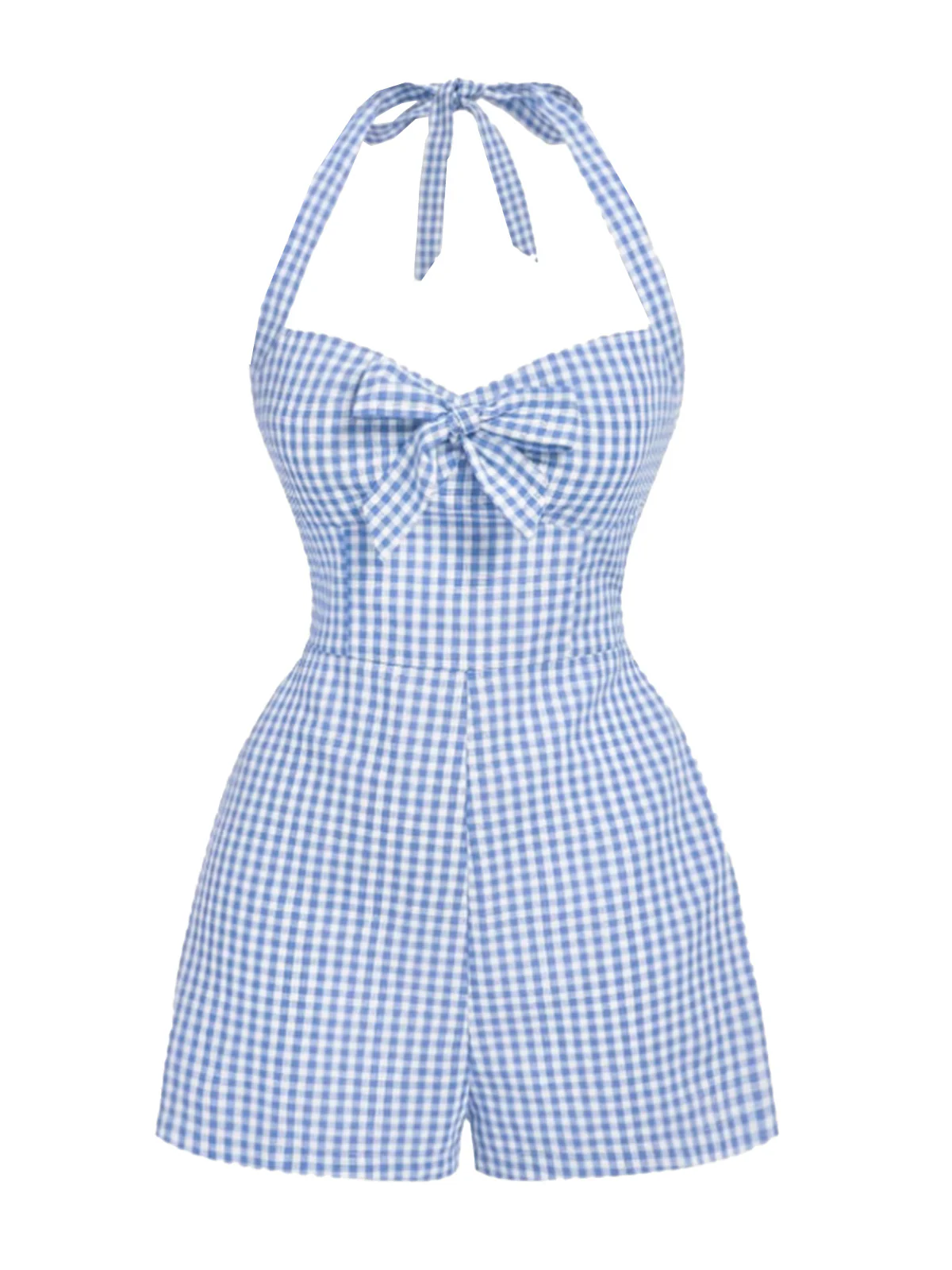 1950s Halter Gingham Plaids Bow Romper - Image 10
