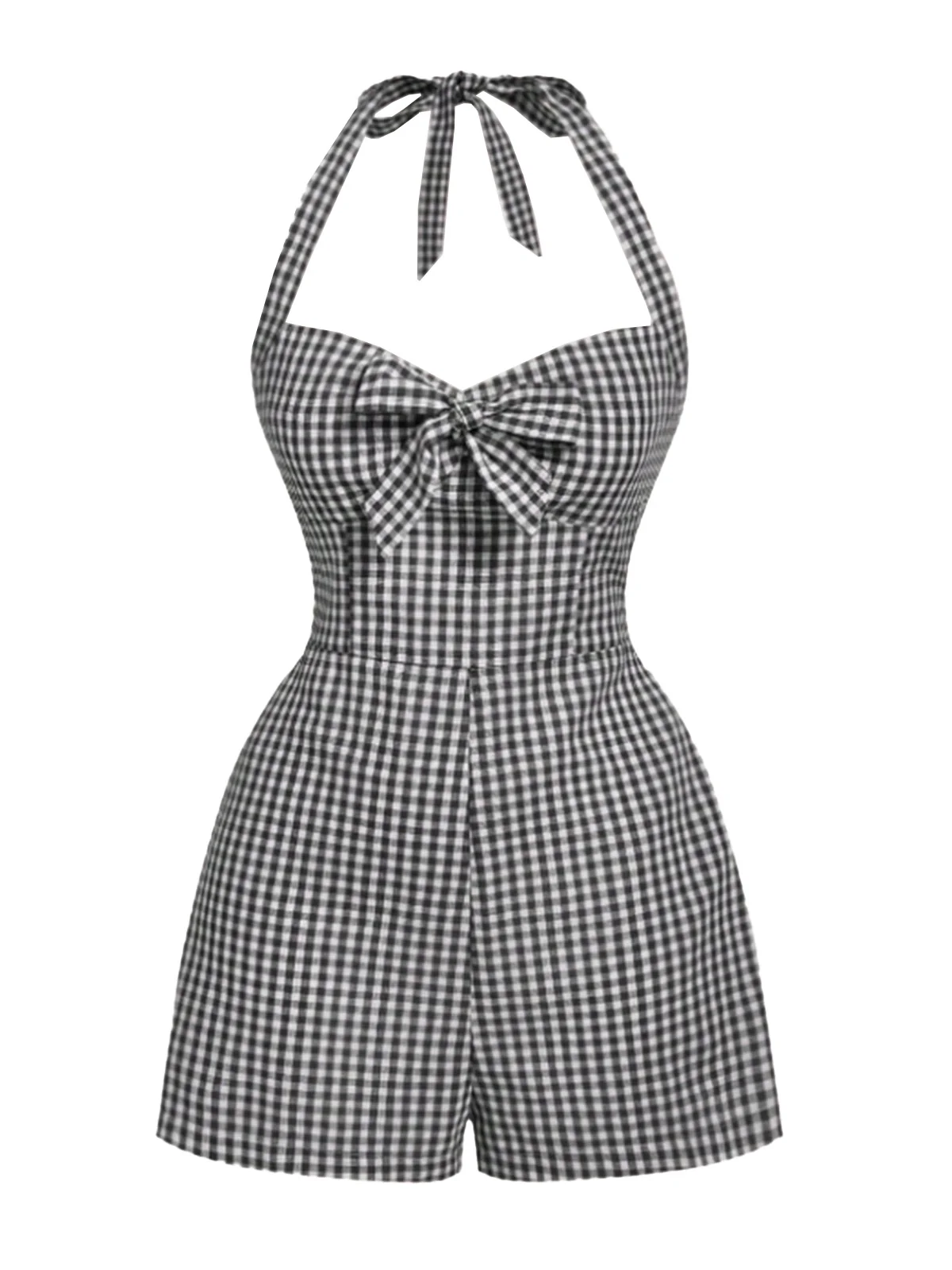 1950s Halter Gingham Plaids Bow Romper - Image 6