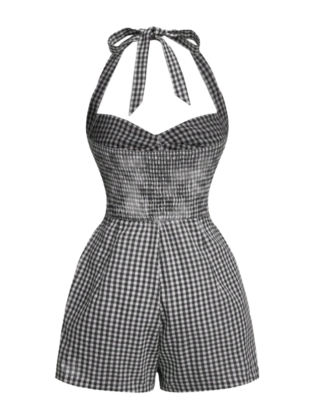1950s Halter Gingham Plaids Bow Romper - Image 7