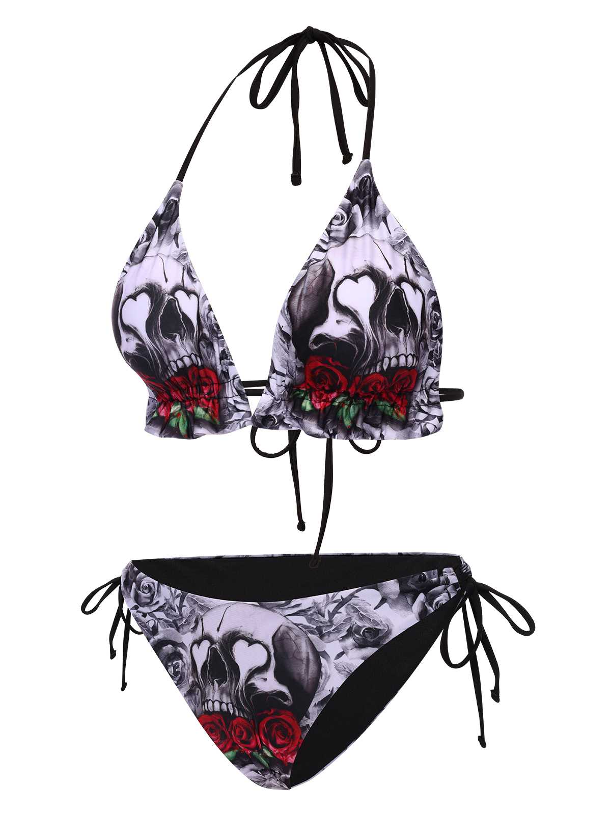 1950s Halter Gothic Skull Roses Swimsuit - Image 2