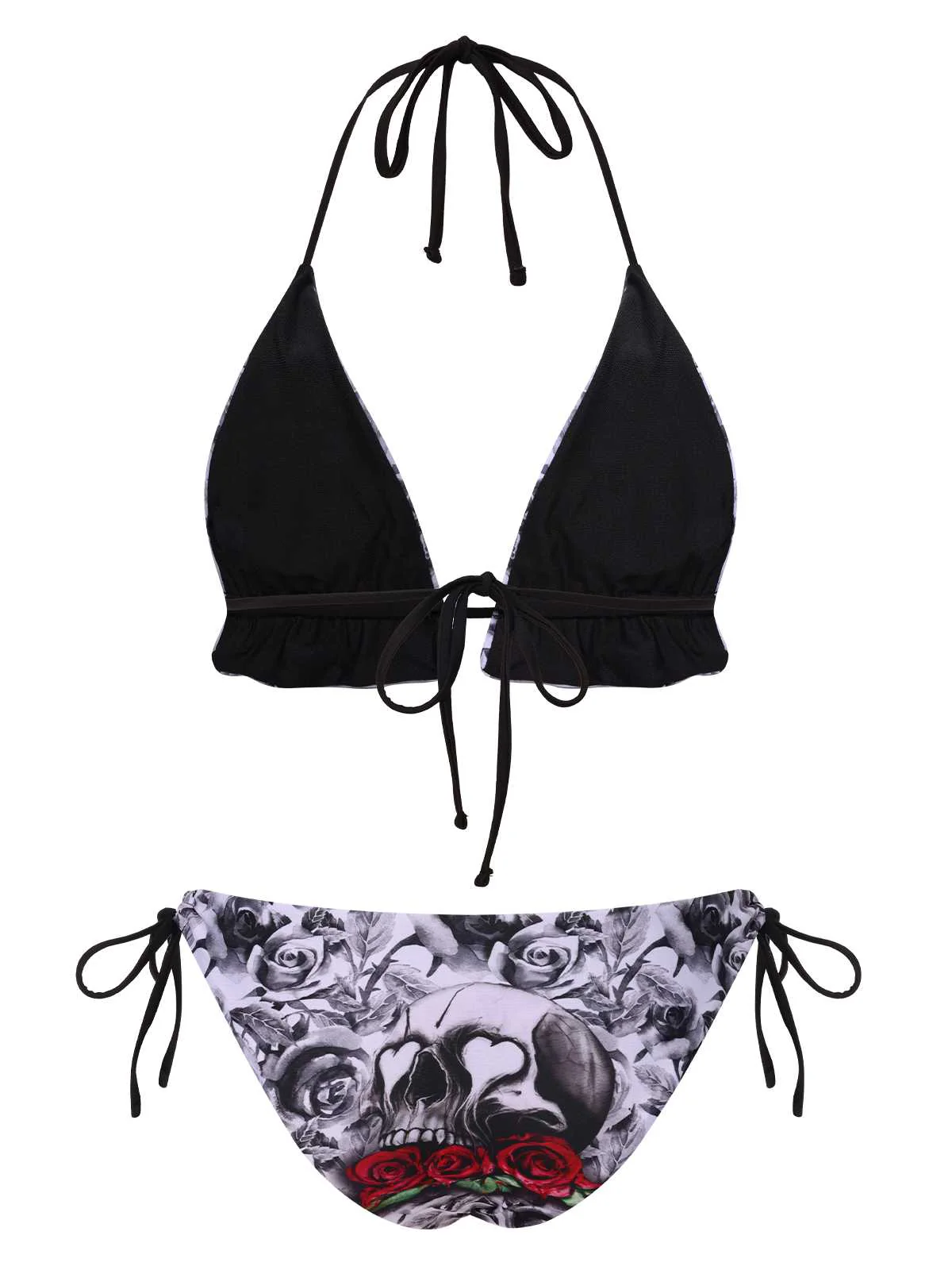 1950s Halter Gothic Skull Roses Swimsuit - Image 3