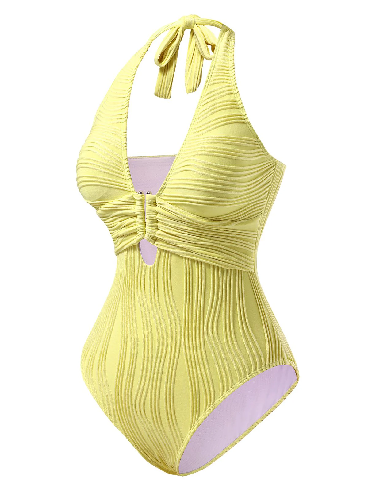 1950s Halter Hollow U-Ring Textured Swimsuit - Image 2