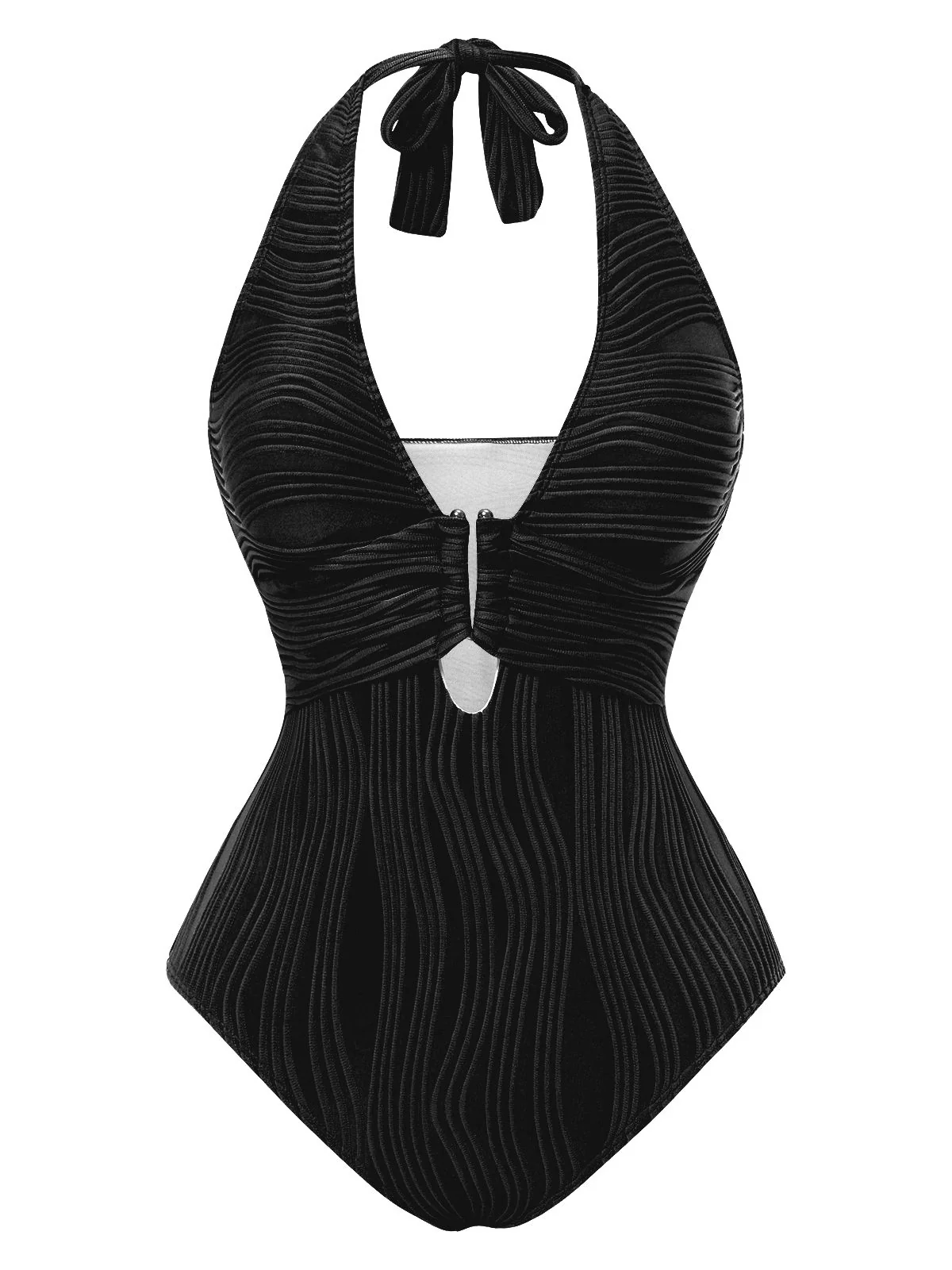 1950s Halter Hollow U-Ring Textured Swimsuit - Image 5