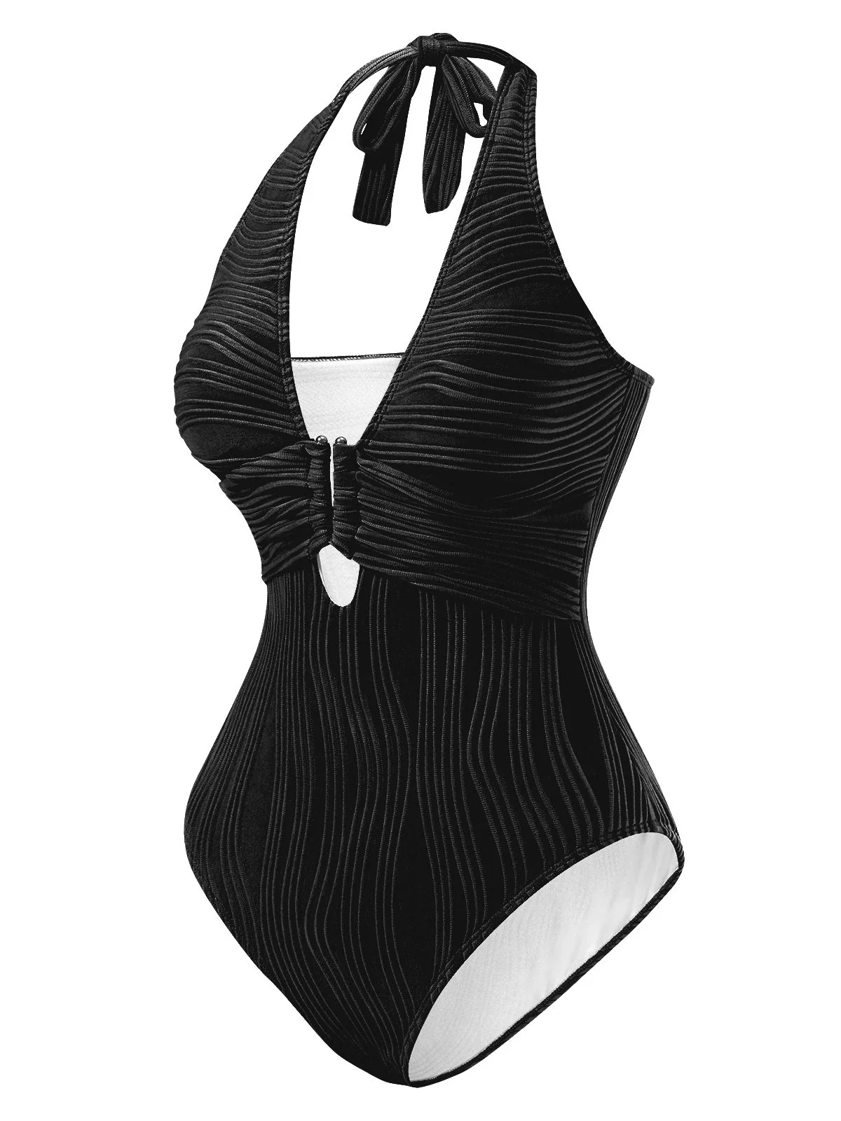 1950s Halter Hollow U-Ring Textured Swimsuit - Image 6