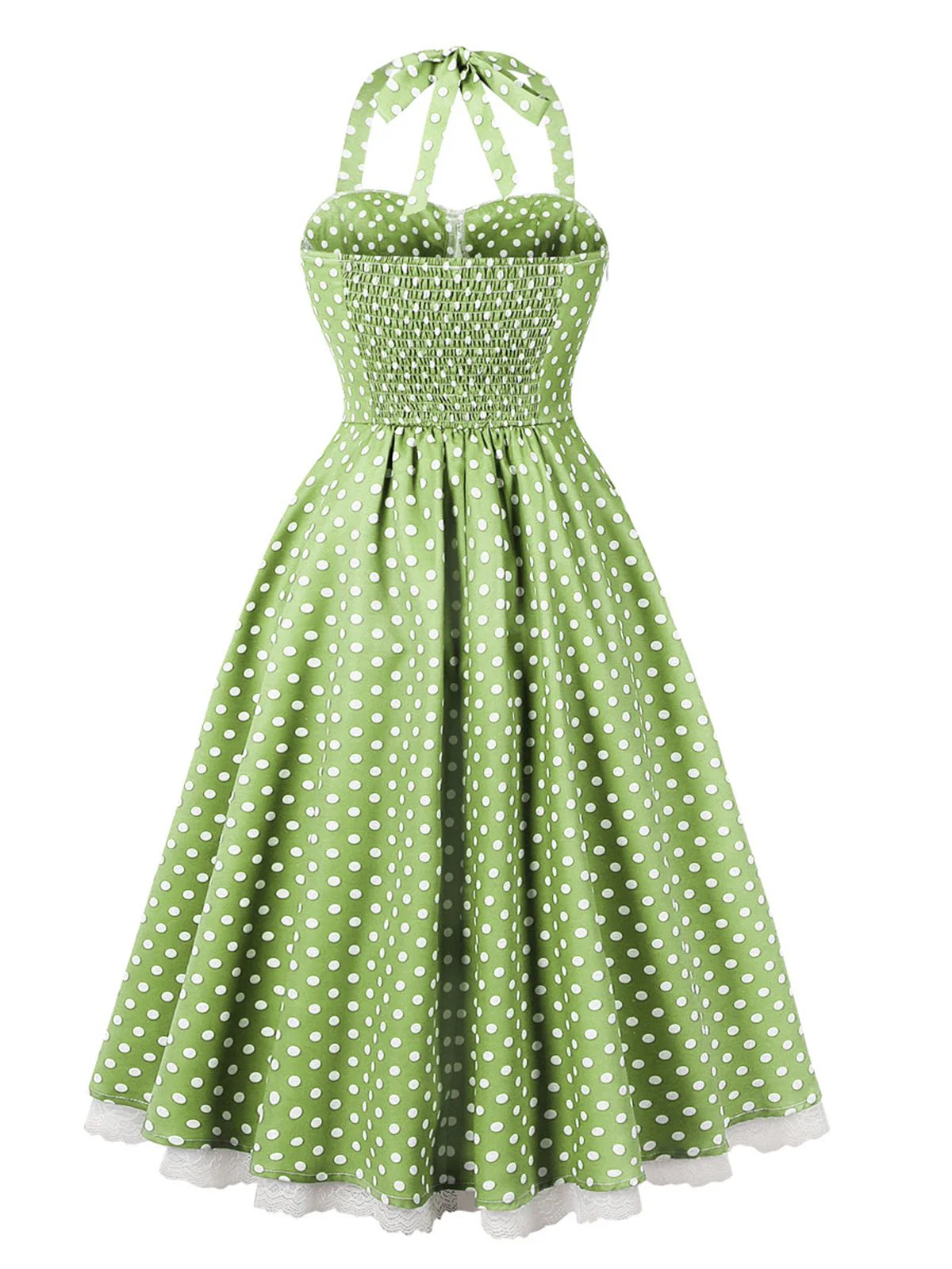 1950s Halter Lace Patchwork Polka Dots Dress - Image 2