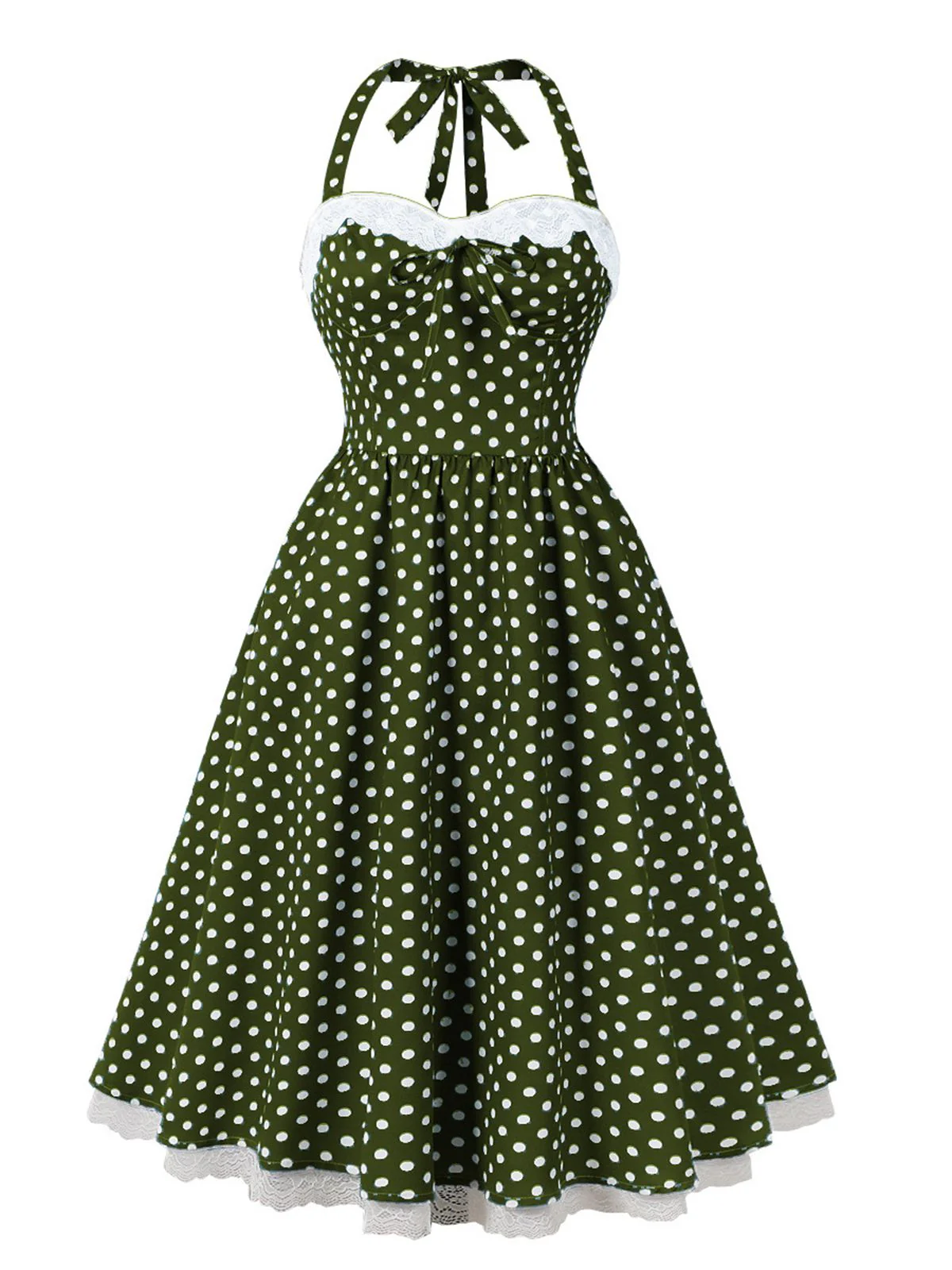 1950s Halter Lace Patchwork Polka Dots Dress - Image 4