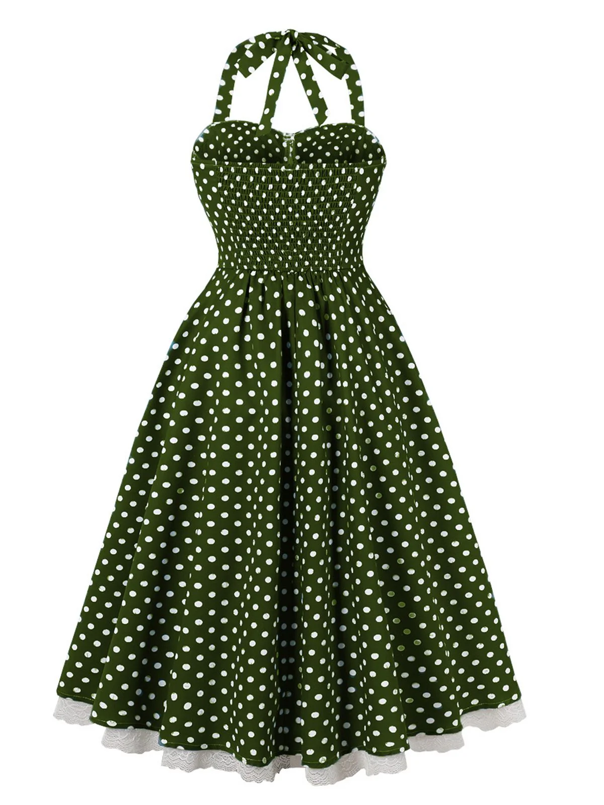 1950s Halter Lace Patchwork Polka Dots Dress - Image 5